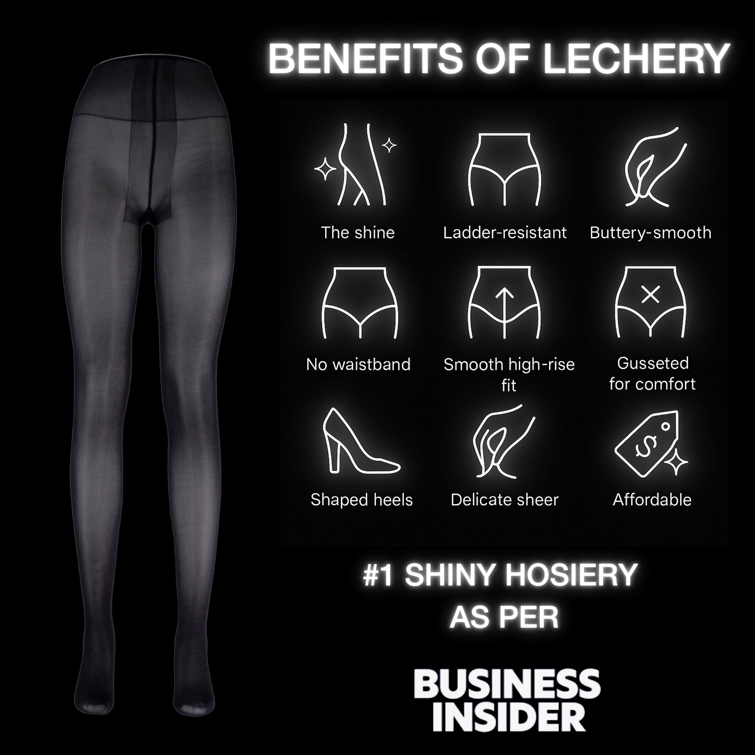 LECHERY® LUSTROUS SILKY SHINY 40 DENIER STIRRUP TIGHTS • BLACK