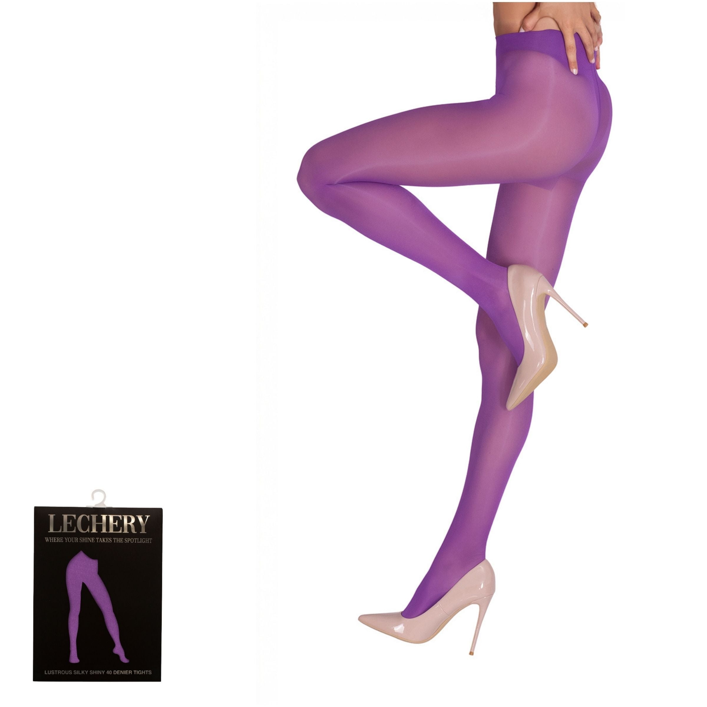 LECHERY® LUSTROUS SILKY SHINY 40 DENIER SEMI-OPAQUE PANTYHOSE TIGHTS • PURPLE