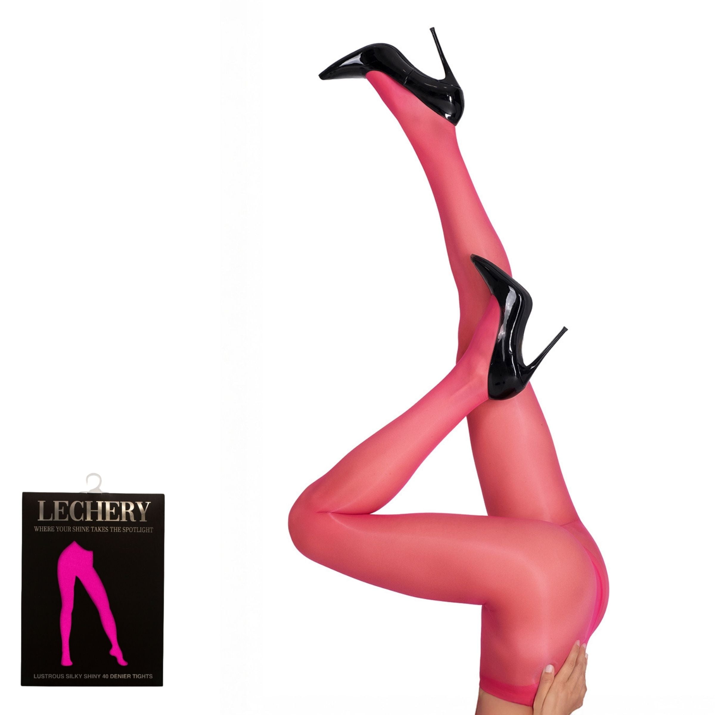 LECHERY® LUSTROUS SILKY SHINY 40 DENIER SEMI-OPAQUE PANTYHOSE TIGHTS • PINK