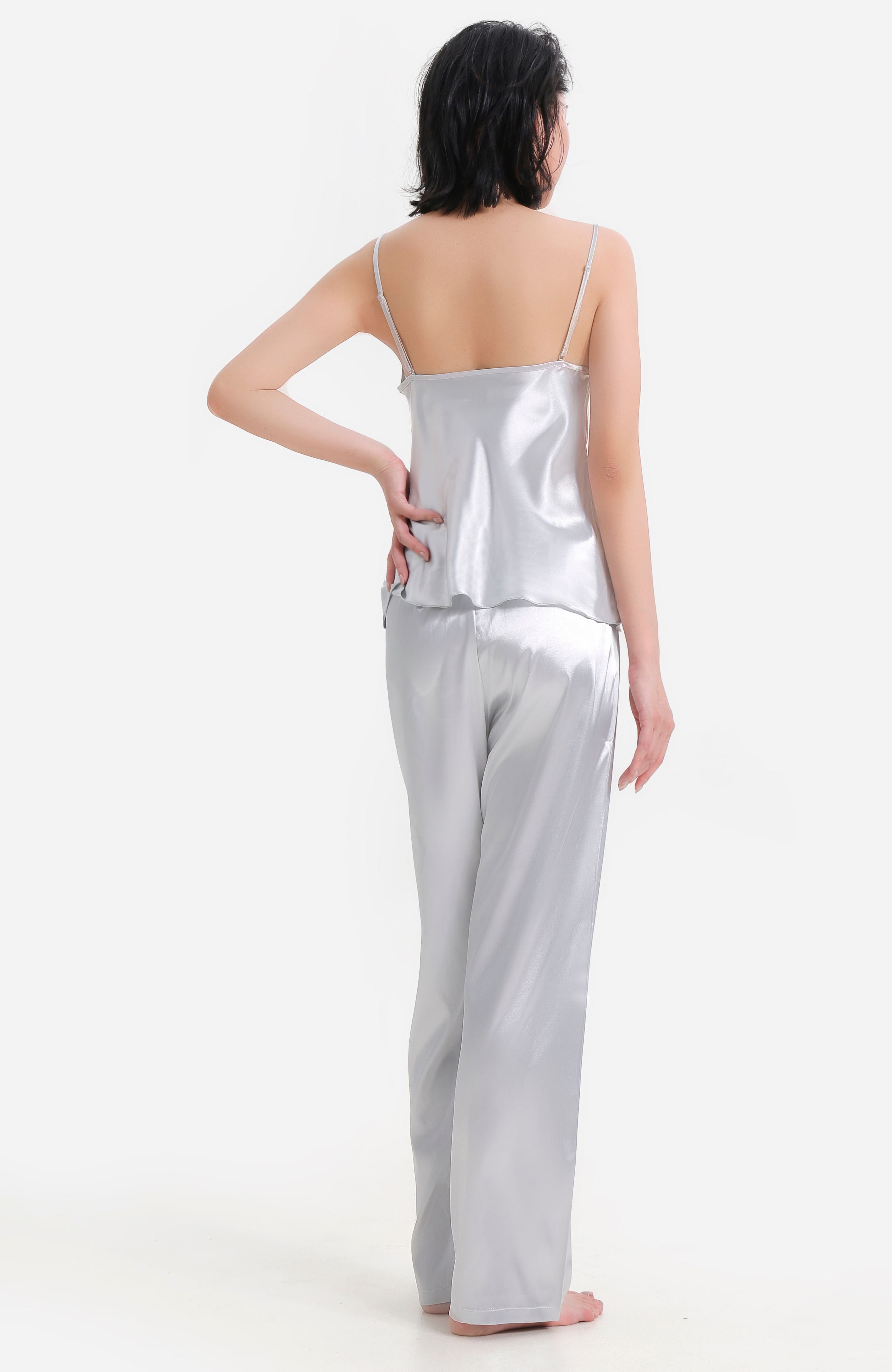 LECHERY® LUSTROUS SILKY SHINY SATIN 2-PIECE PAJAMA SET • SKY BLUE