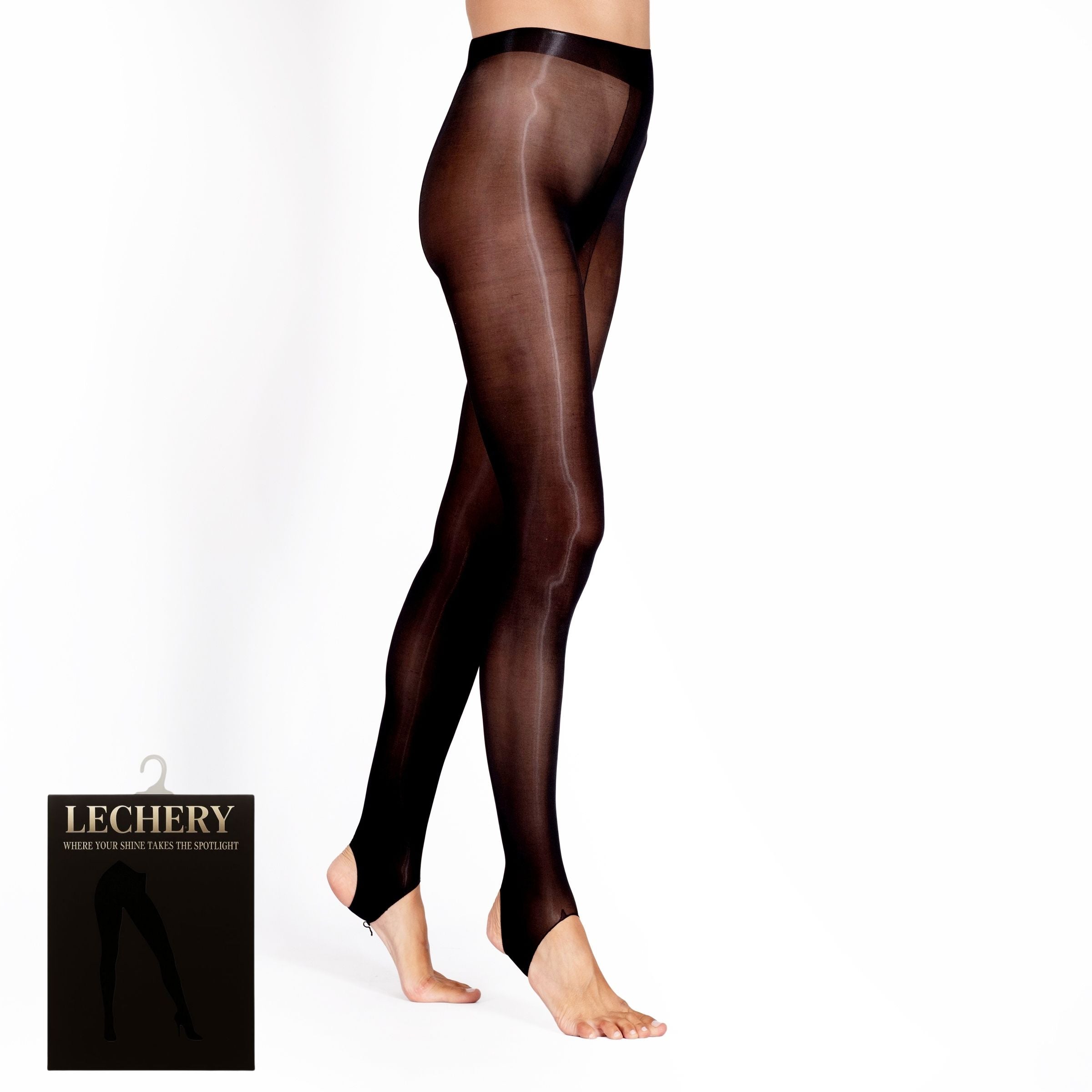 LECHERY® LUSTROUS SILKY SHINY 40 DENIER STIRRUP TIGHTS • BLACK