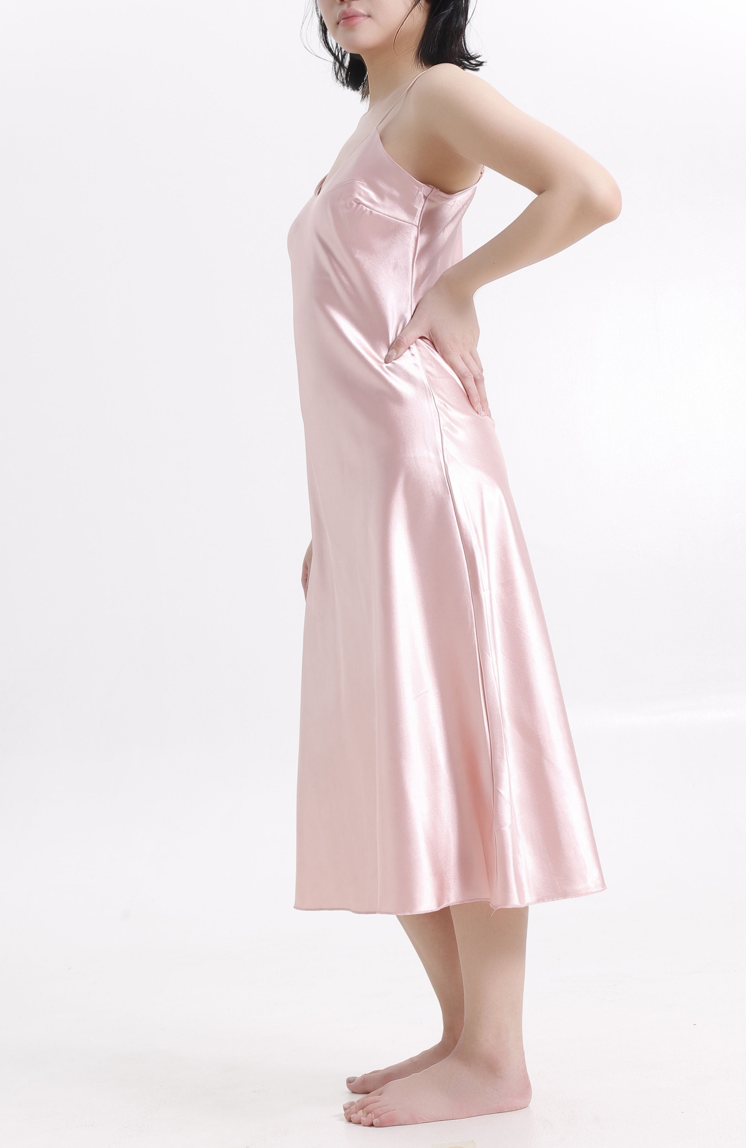LECHERY® LUSTROUS SILKY SHINY SATIN SLIP DRESS • PINK