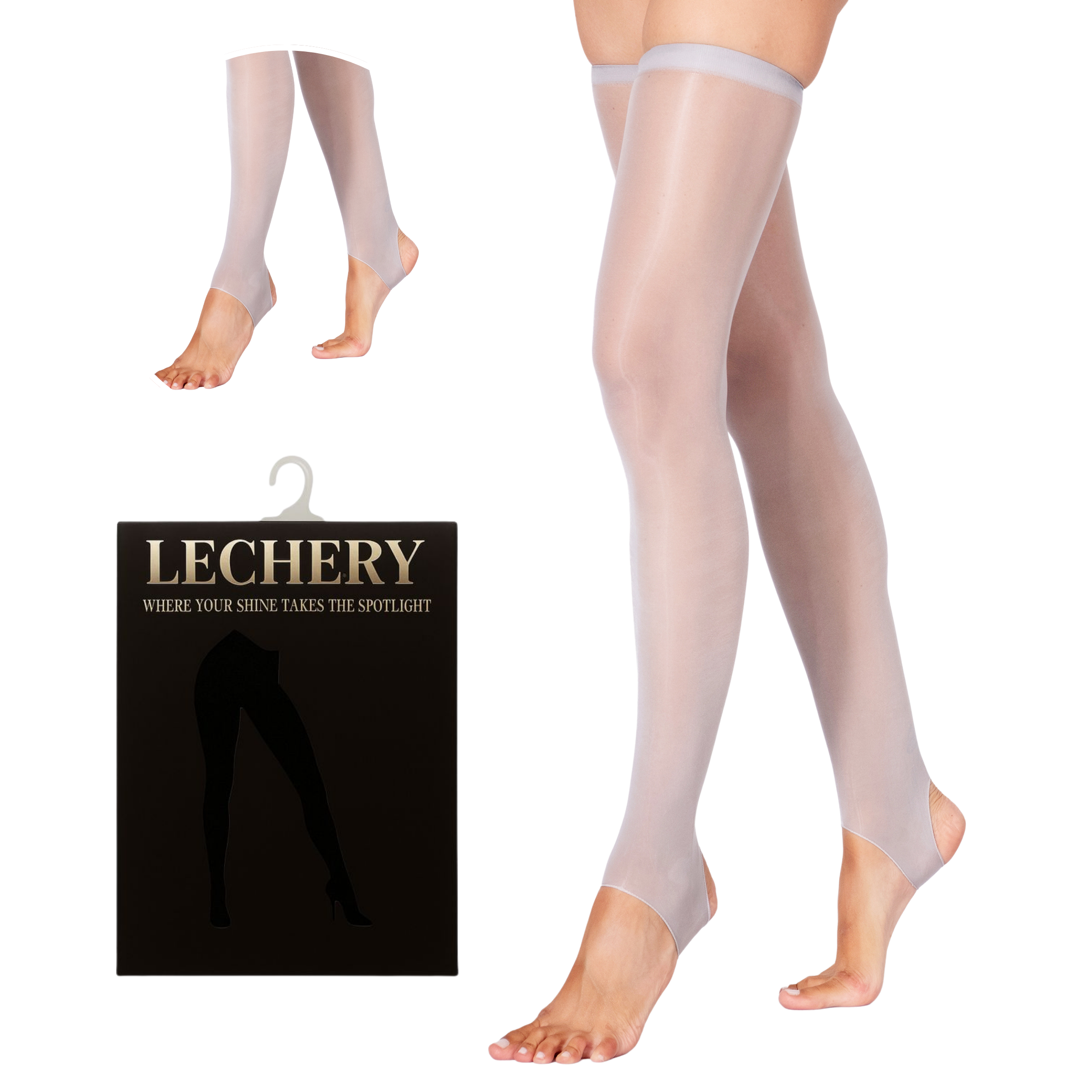 Lustrous Shiny Sheer Stirrup Thigh-Highs
