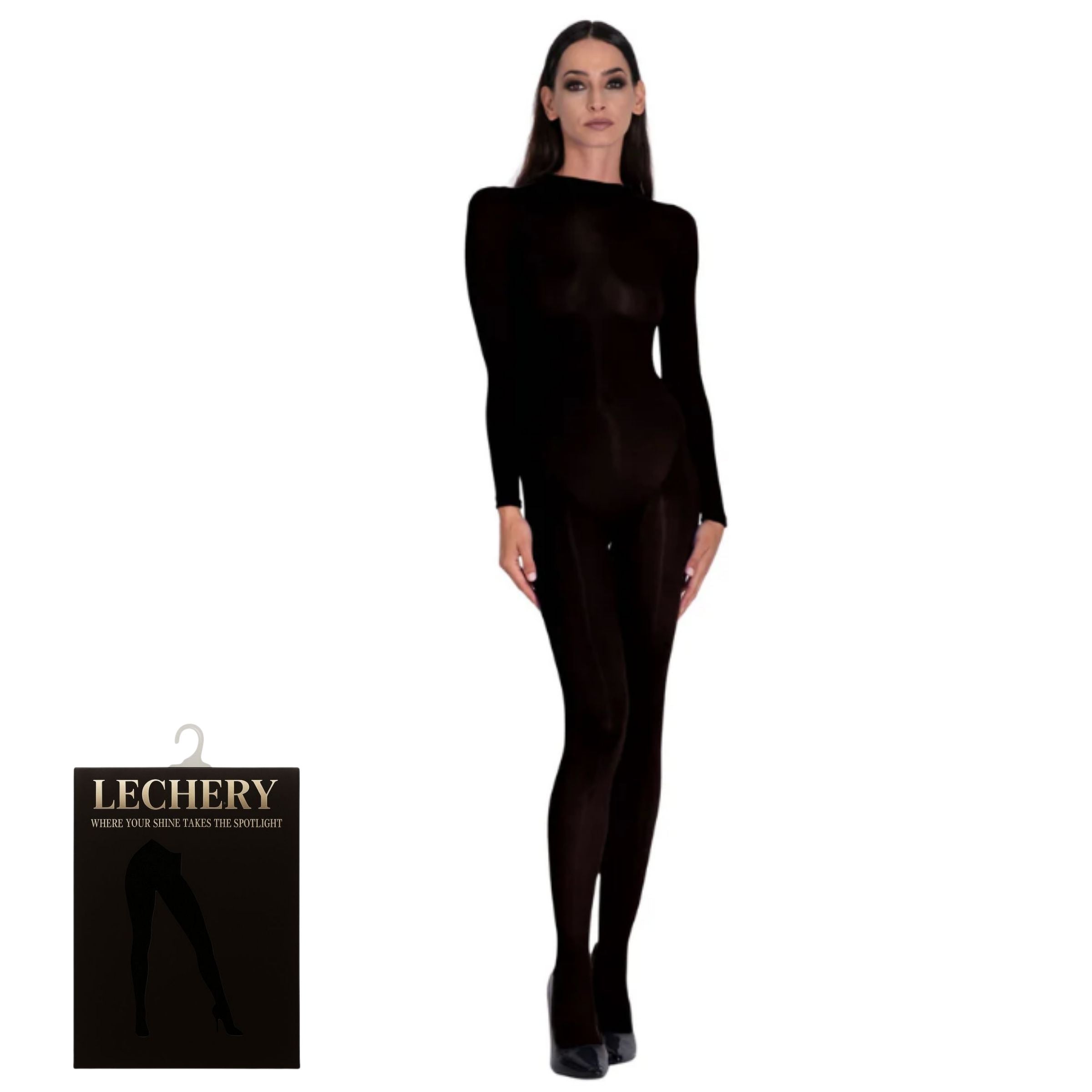 LECHERY® LUSTROUS SILKY SHINY SHEER BODYSTOCKING • BLACK