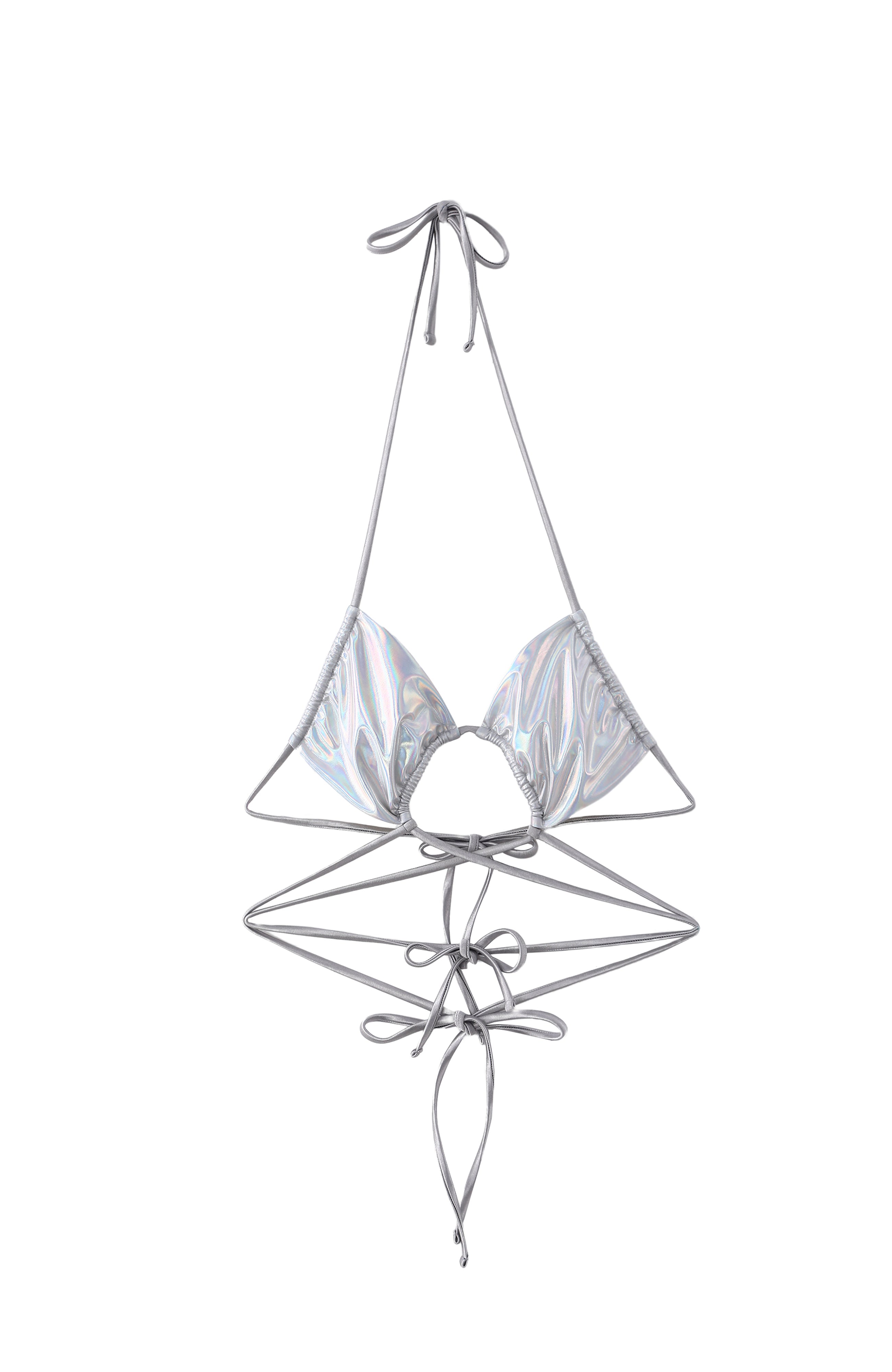 LECHERY® LUSTROUS RUCHED CRISSCROSS WRAP BIKINI TOP • IRIDESCENT PEARL