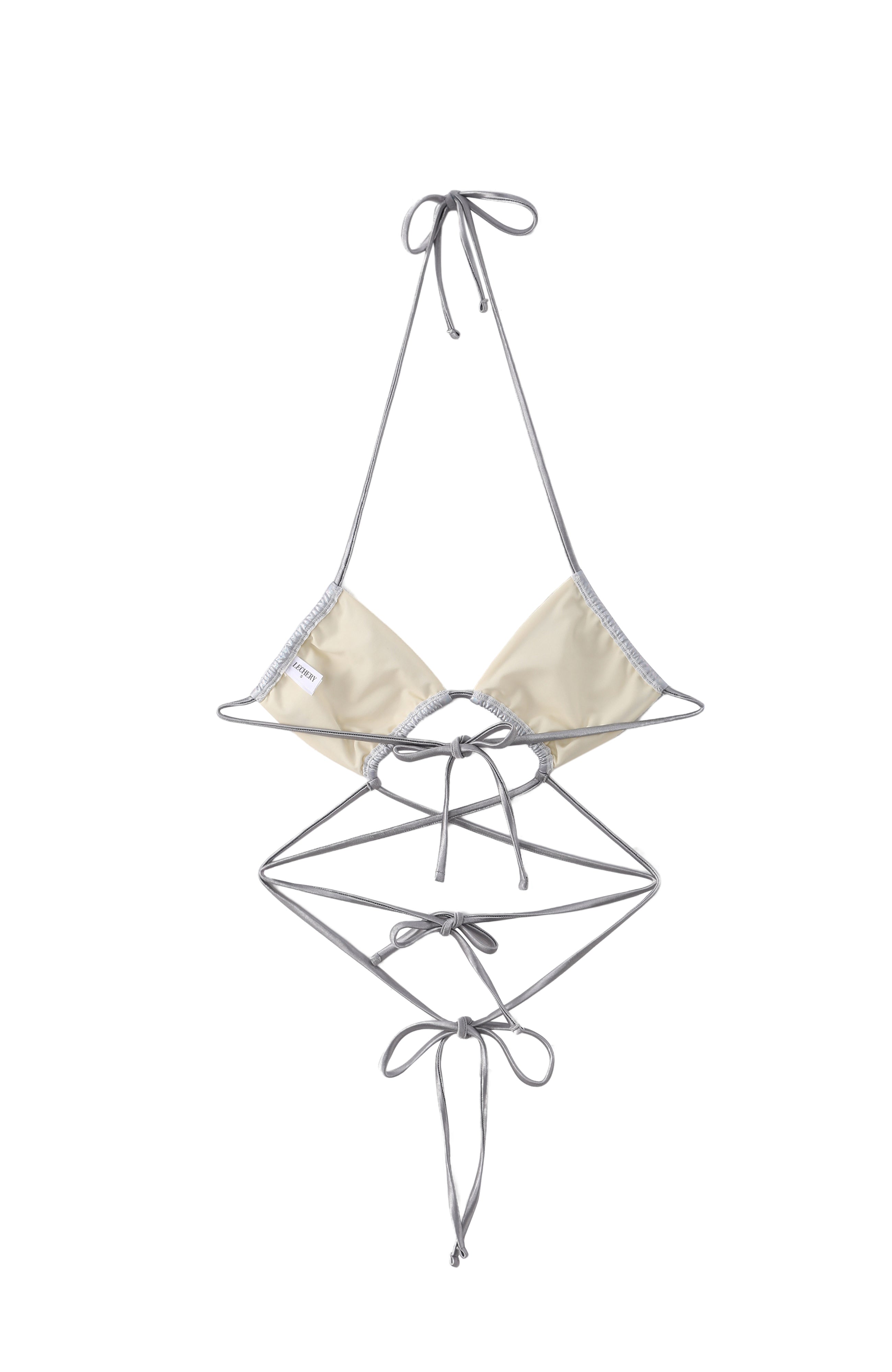 LECHERY® LUSTROUS RUCHED CRISSCROSS WRAP BIKINI TOP • IRIDESCENT PEARL
