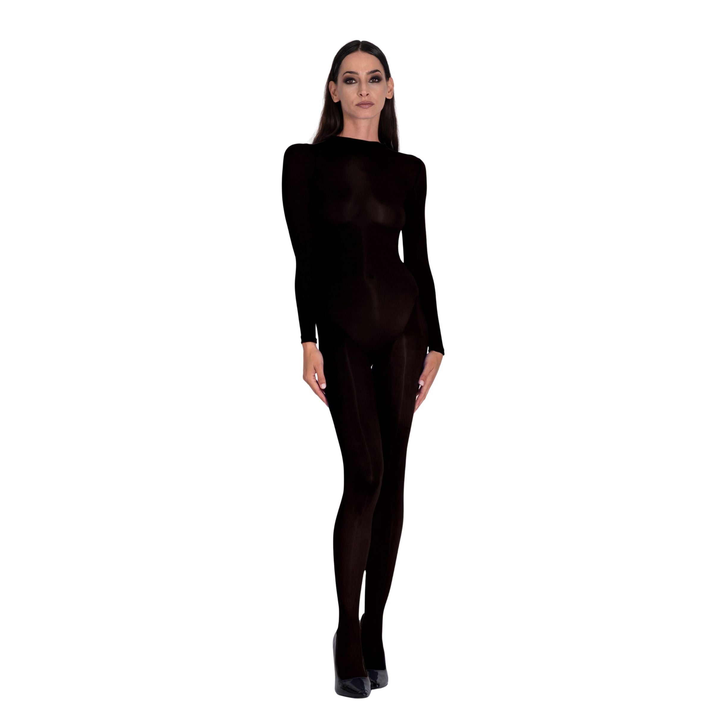 LECHERY® LUSTROUS SILKY SHINY SHEER BODYSTOCKING • BLACK