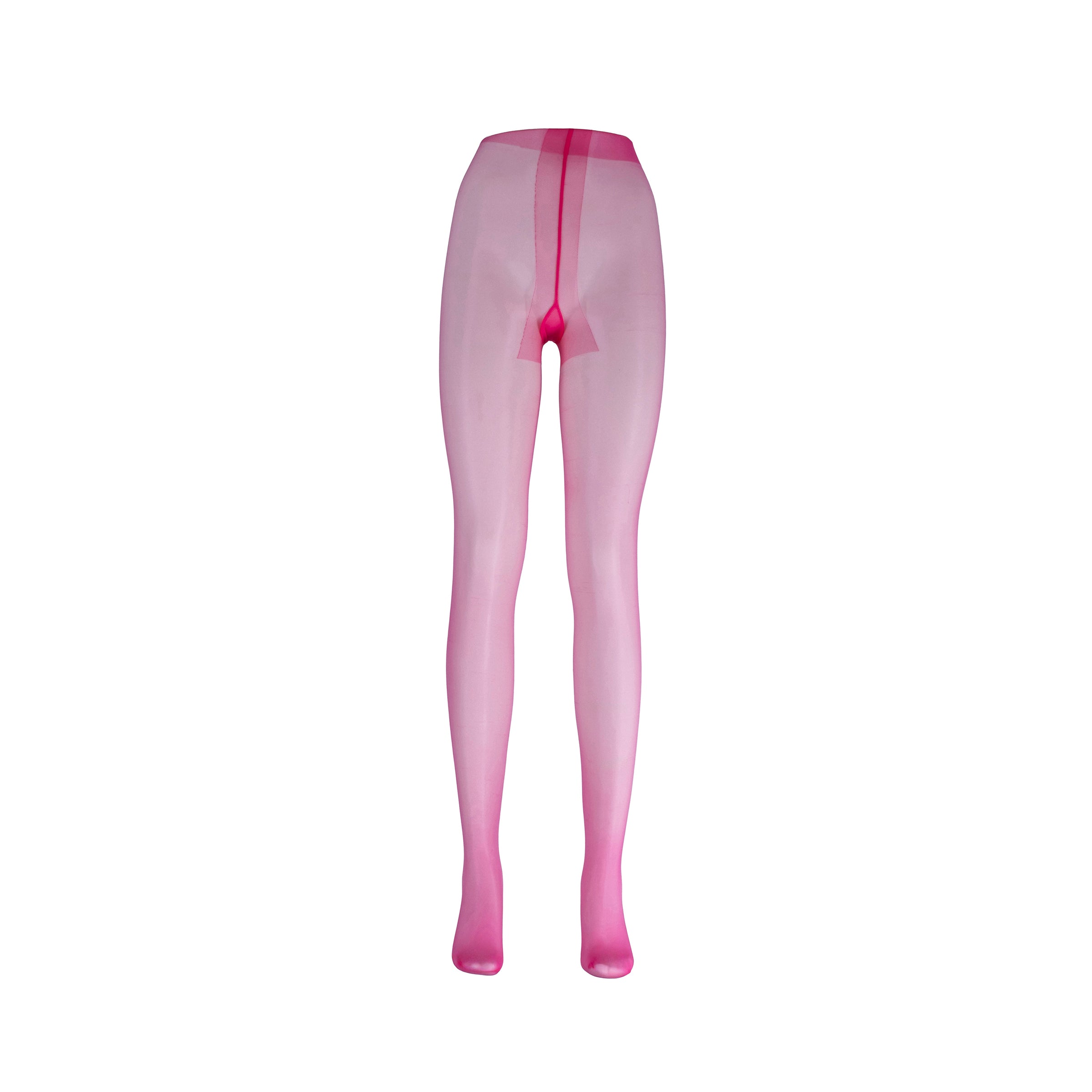 Pink sheer stockings with a zipper on a white background