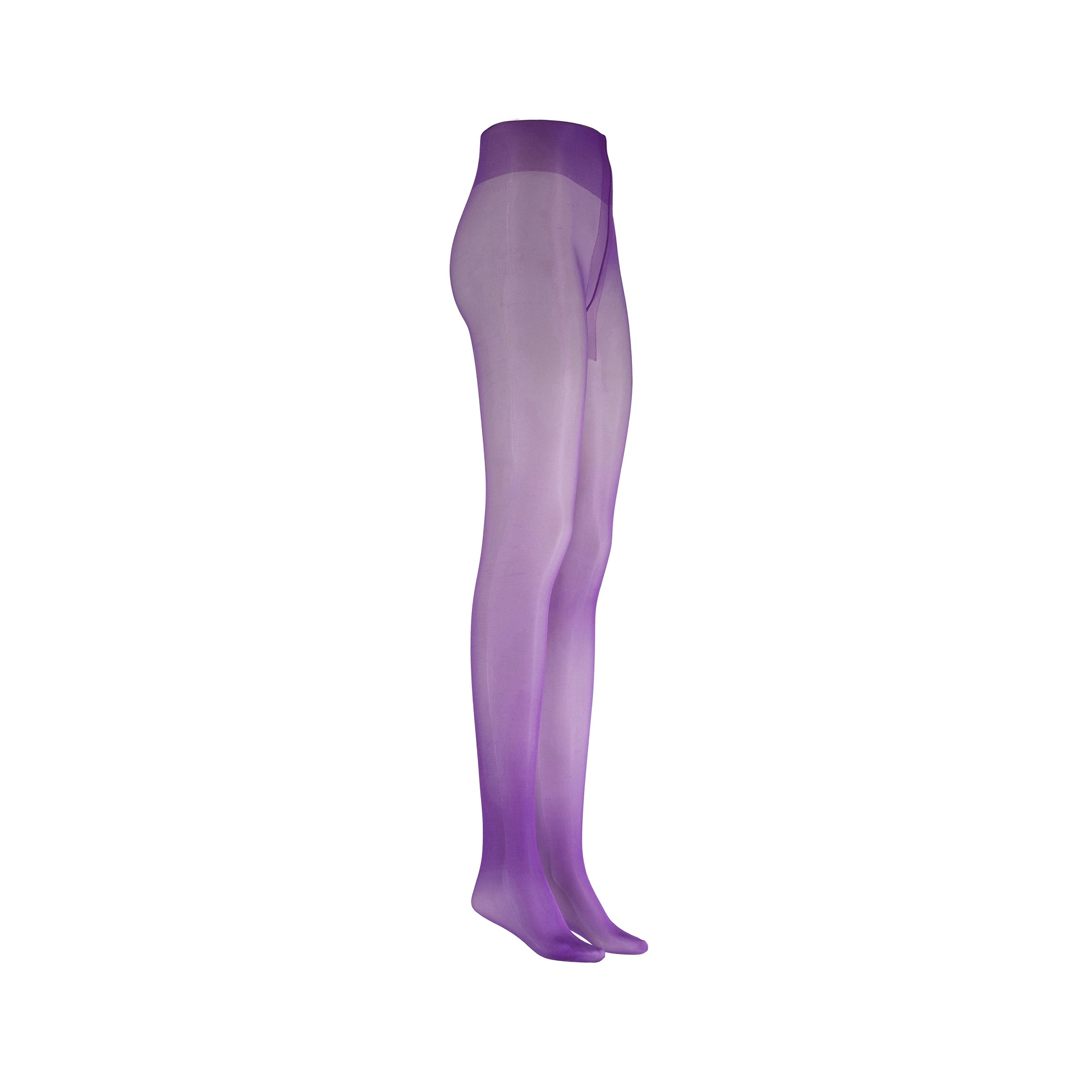 Purple sheer thigh-high stockings on a white background