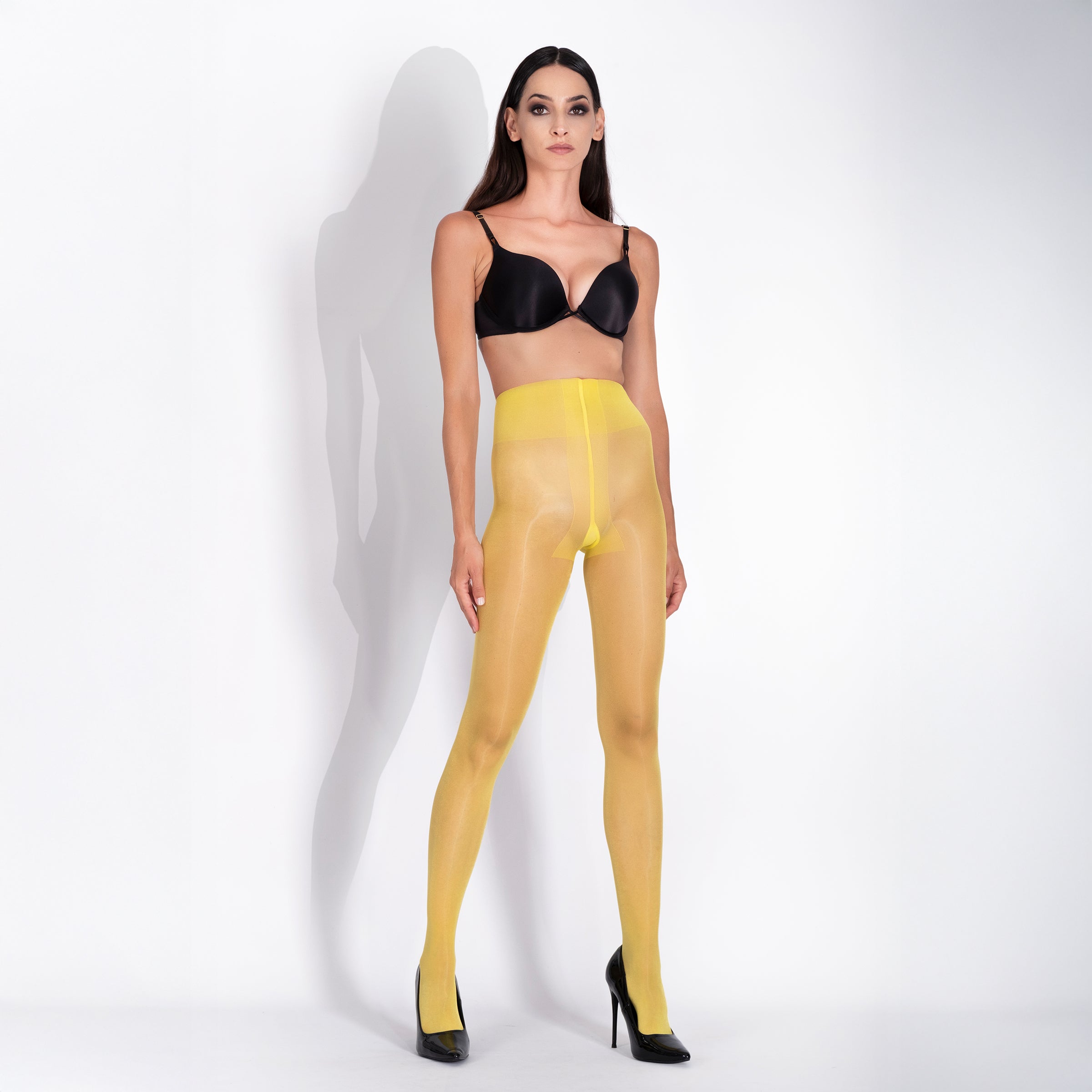 LECHERY® LUSTROUS SILKY SHINY 40 DENIER SEMI-OPAQUE PANTYHOSE TIGHTS • YELLOW