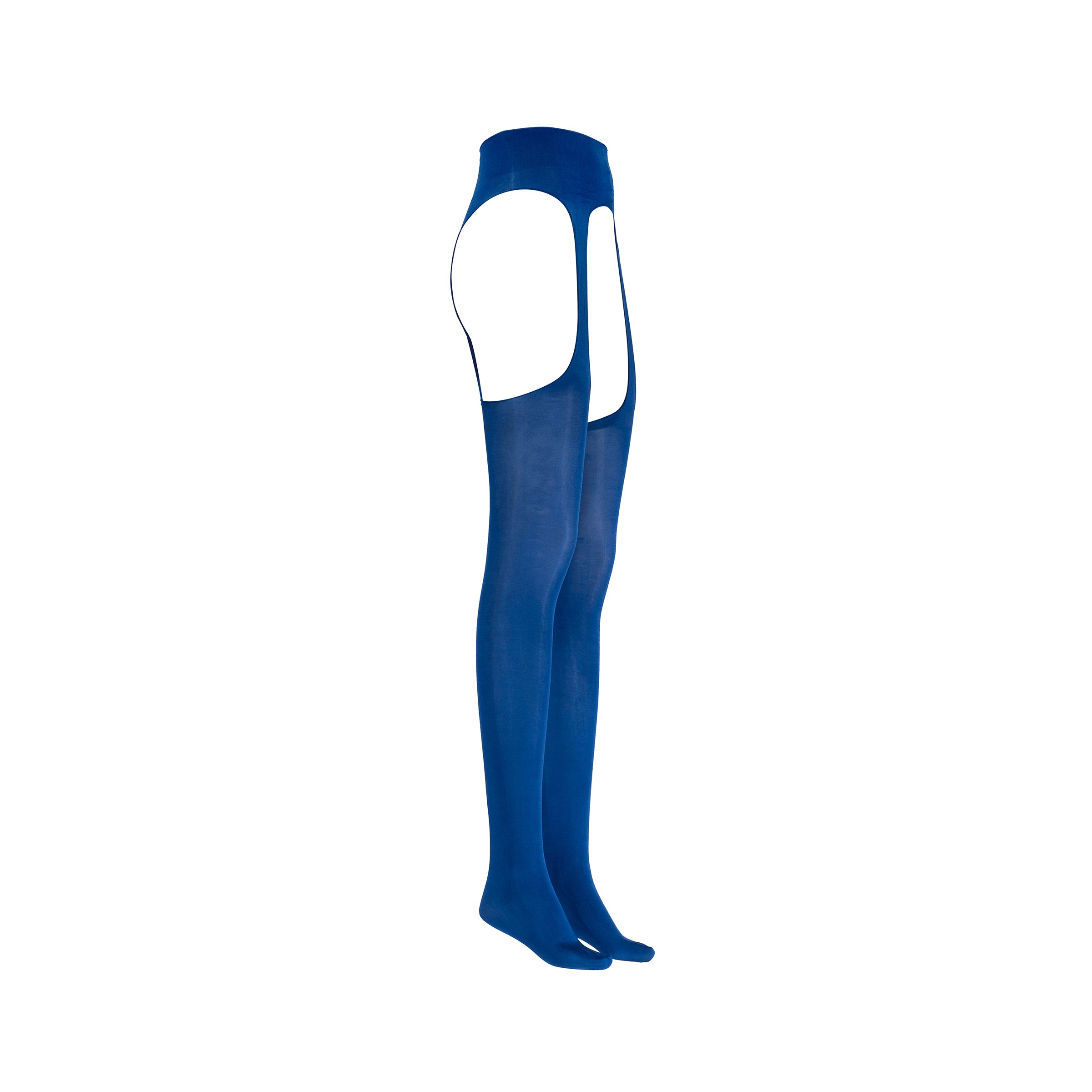 Blue tights with cut-out design on a white background