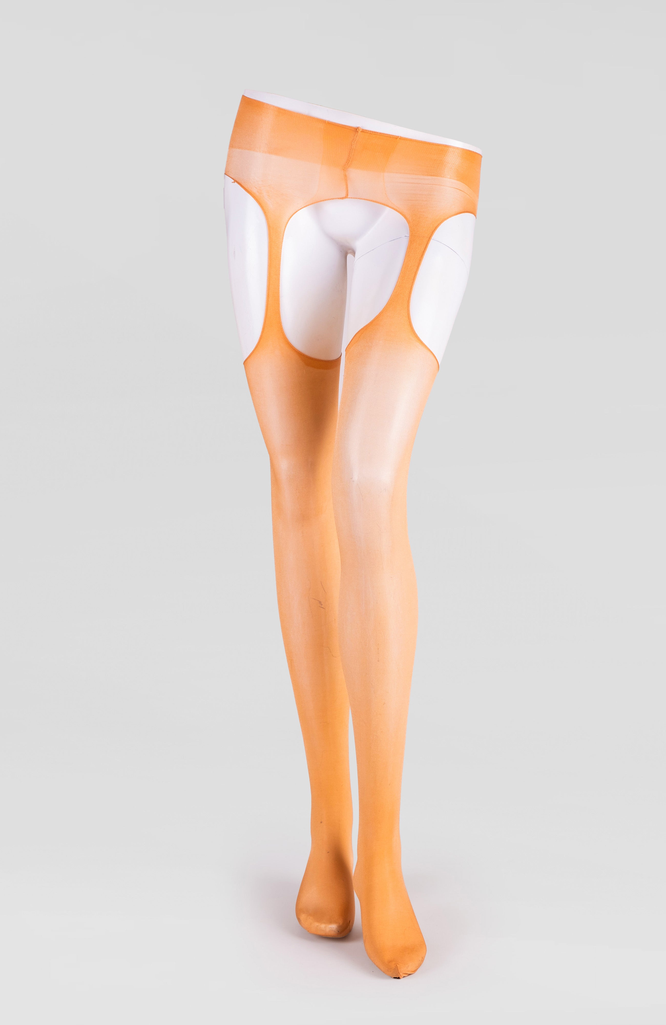 LECHERY® LUSTROUS SILKY SHINY SHEER SUSPENDER CROTCHLESS TIGHTS • CARAMEL