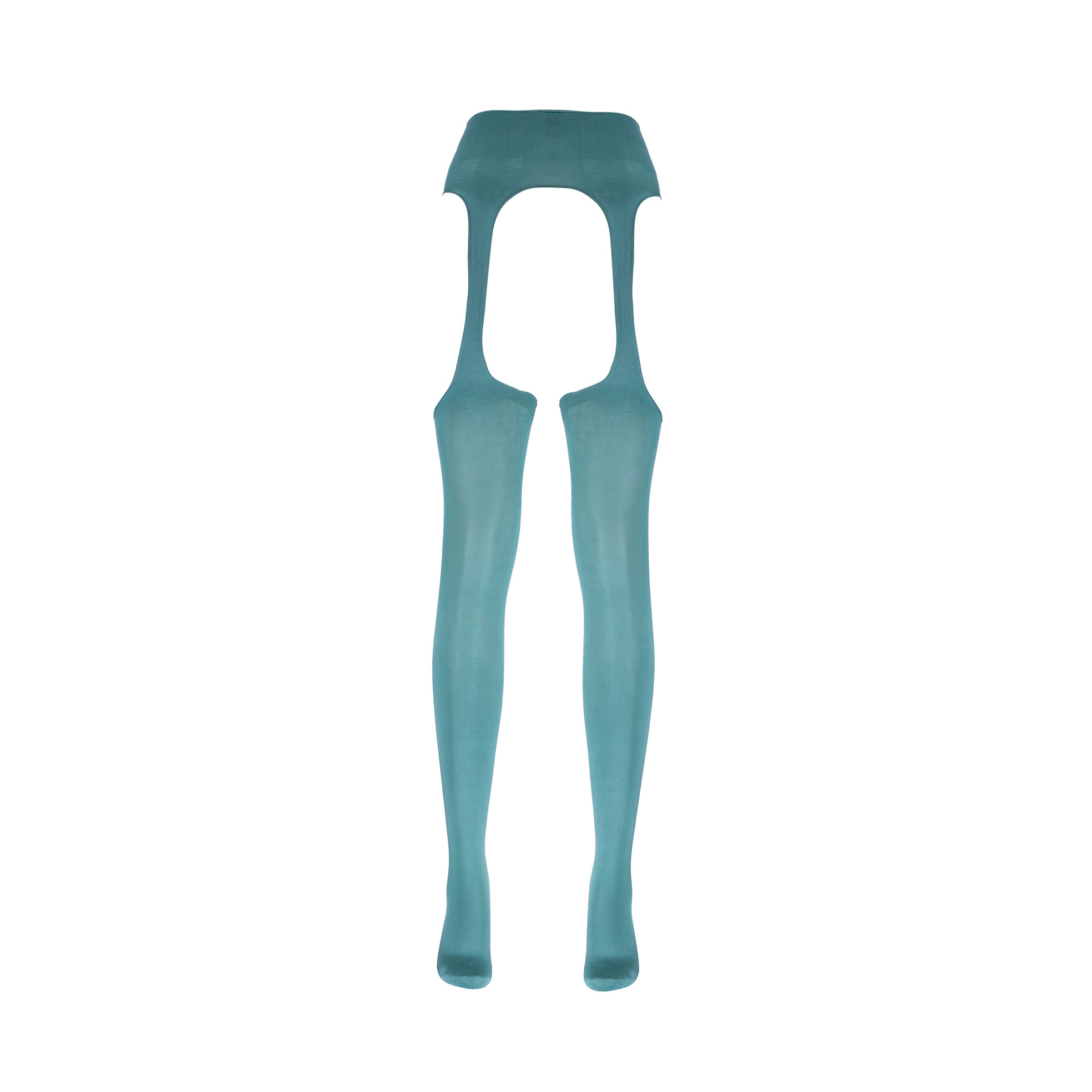 LECHERY® LUSTROUS SILKY SHINY SHEER SUSPENDER CROTCHLESS TIGHTS • GREEN