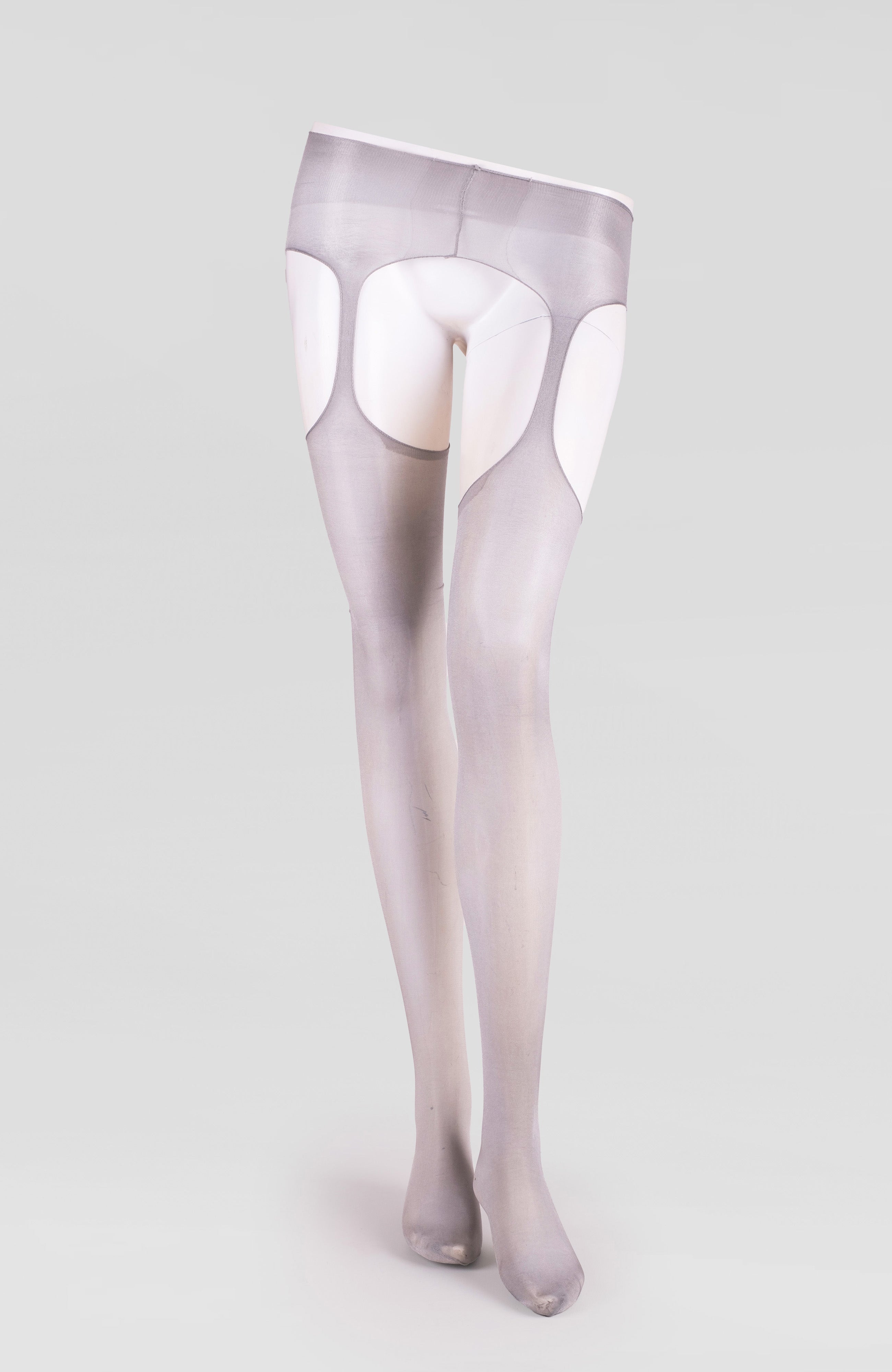 LECHERY® LUSTROUS SILKY SHINY SHEER SUSPENDER CROTCHLESS TIGHTS • GREY