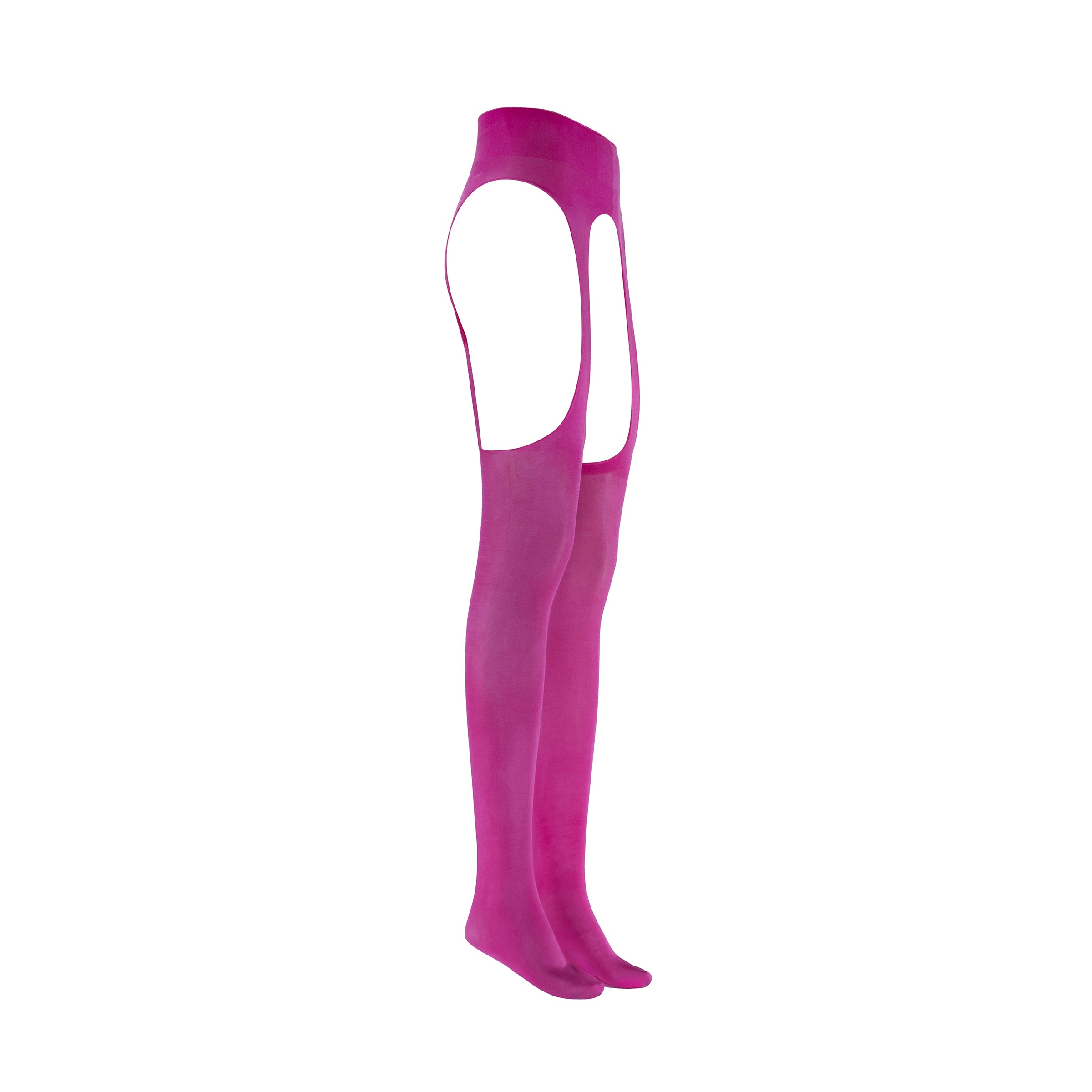 Pink thigh-high socks with cutouts on a white background