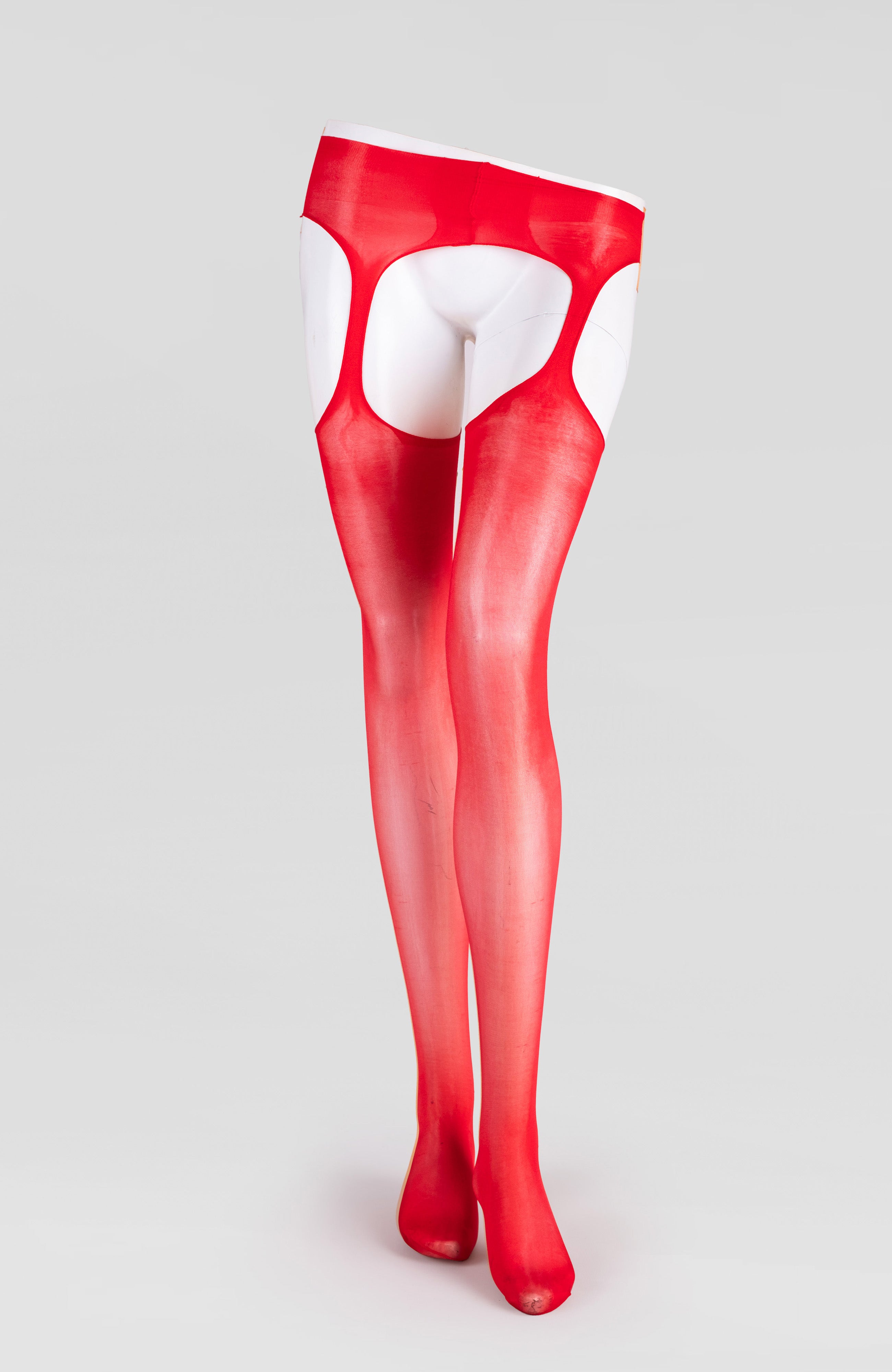 LECHERY® LUSTROUS SILKY SHINY SHEER SUSPENDER CROTCHLESS TIGHTS • RED