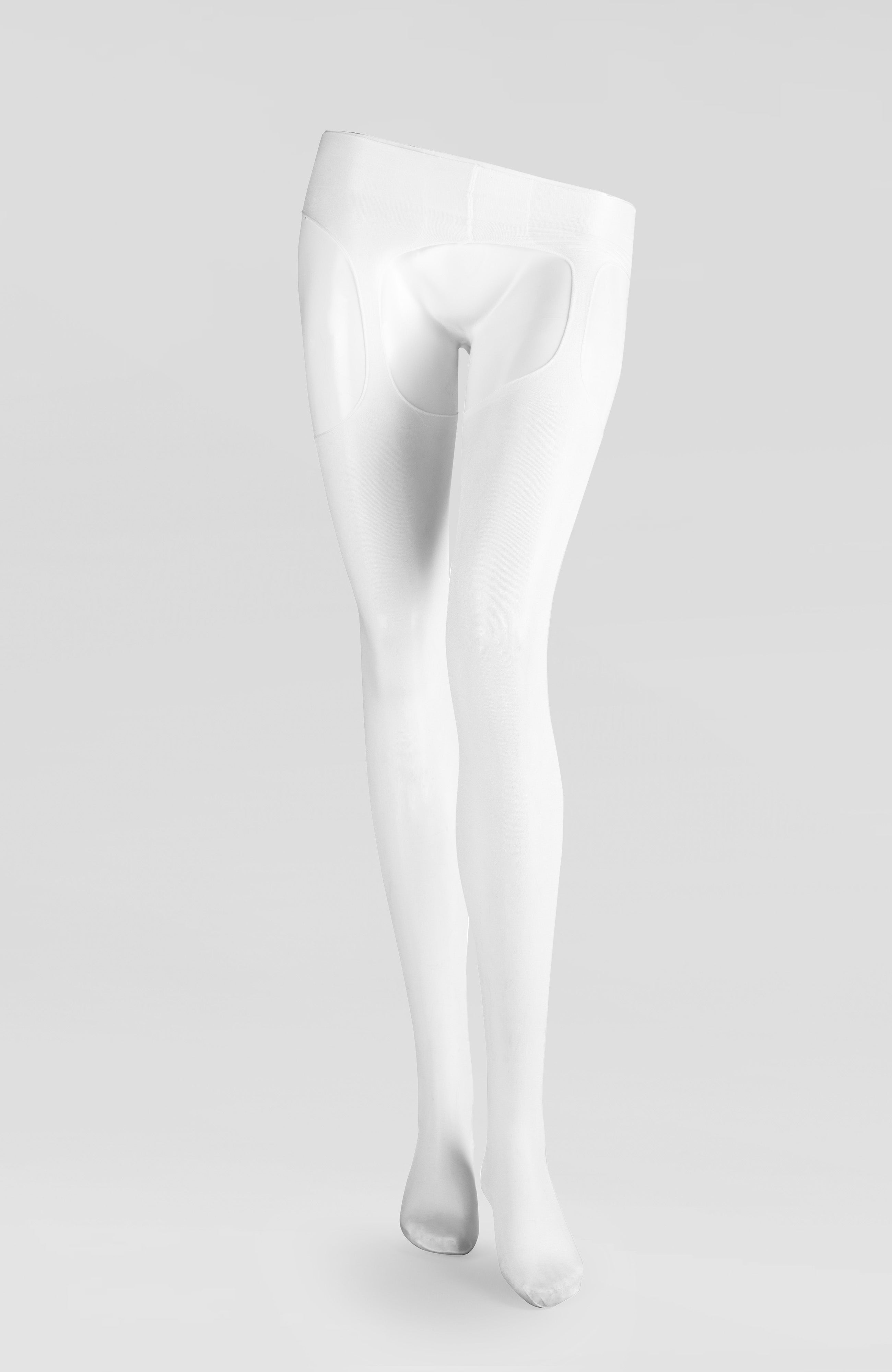 LECHERY® LUSTROUS SILKY SHINY SHEER SUSPENDER CROTCHLESS TIGHTS • WHITE
