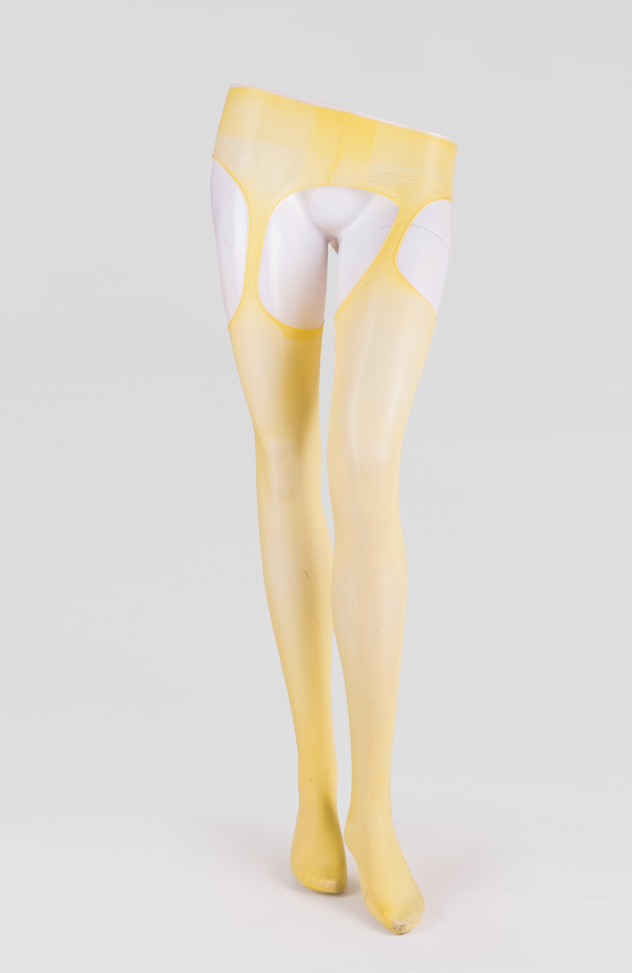 LECHERY® LUSTROUS SILKY SHINY SHEER SUSPENDER CROTCHLESS TIGHTS • YELLOW