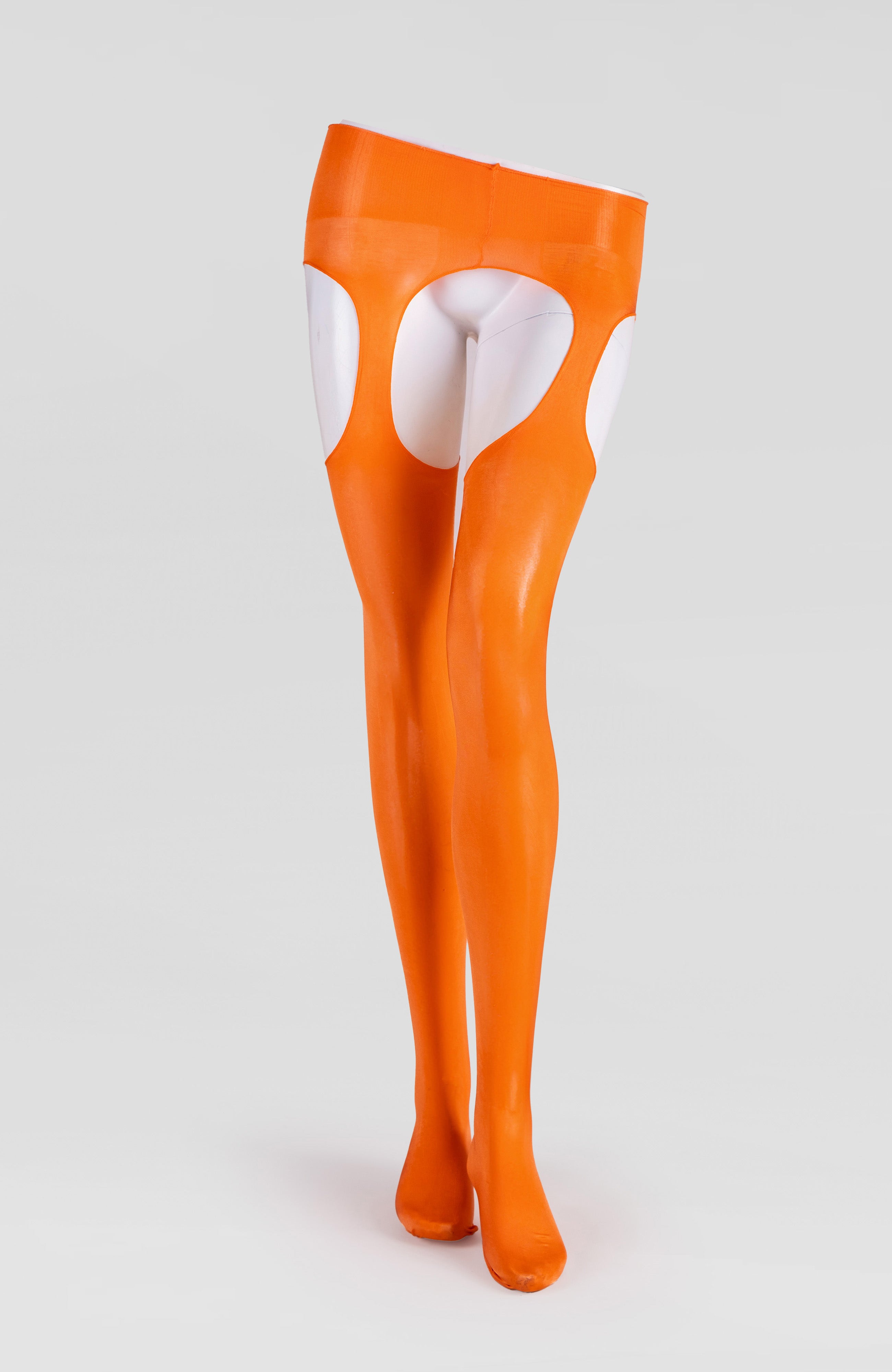 LECHERY® LUSTROUS SILKY SHINY SHEER SUSPENDER CROTCHLESS TIGHTS • ORANGE