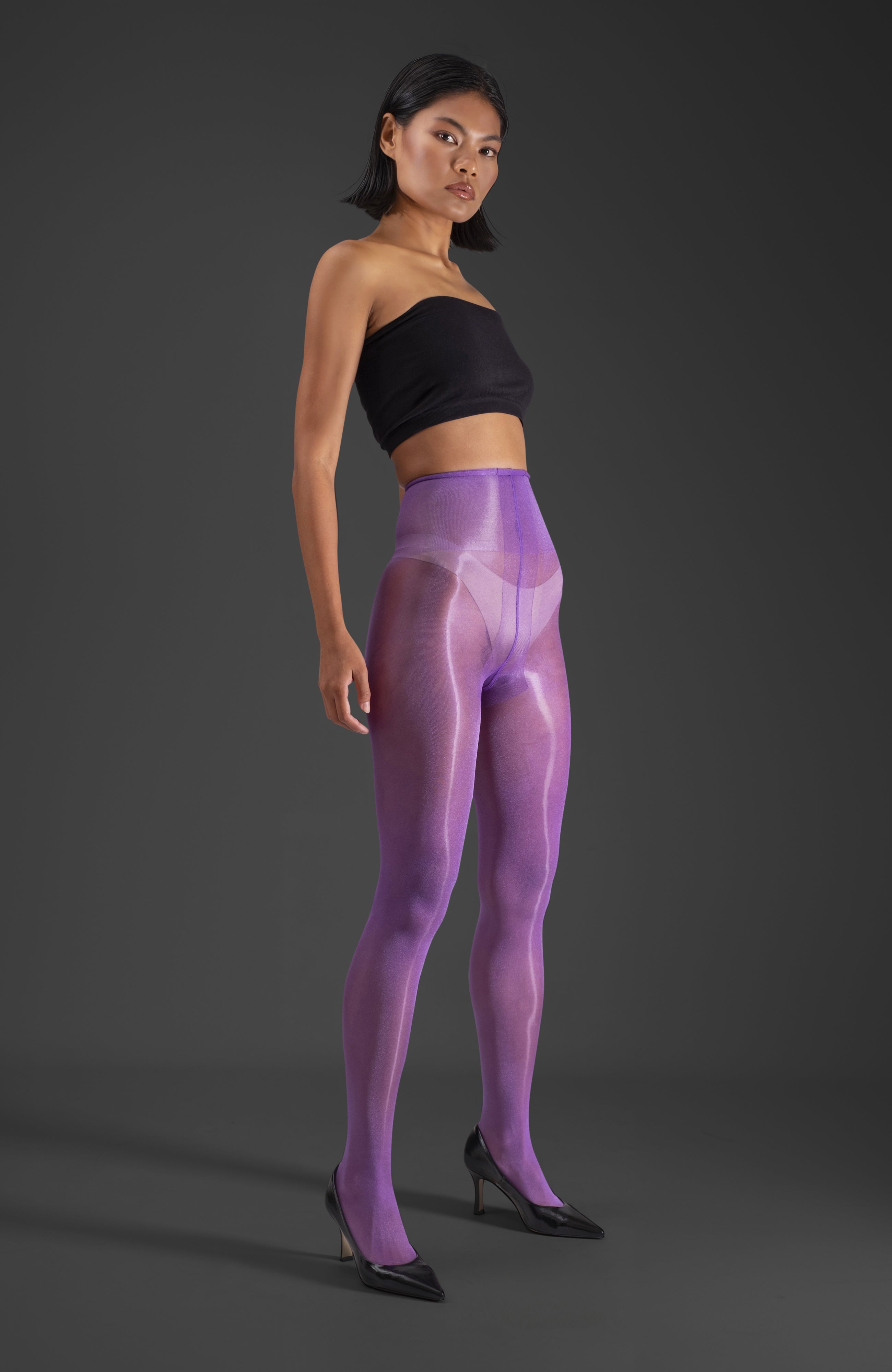 LECHERY® LUSTROUS SILKY SHINY 40 DENIER SEMI-OPAQUE PANTYHOSE TIGHTS • PURPLE