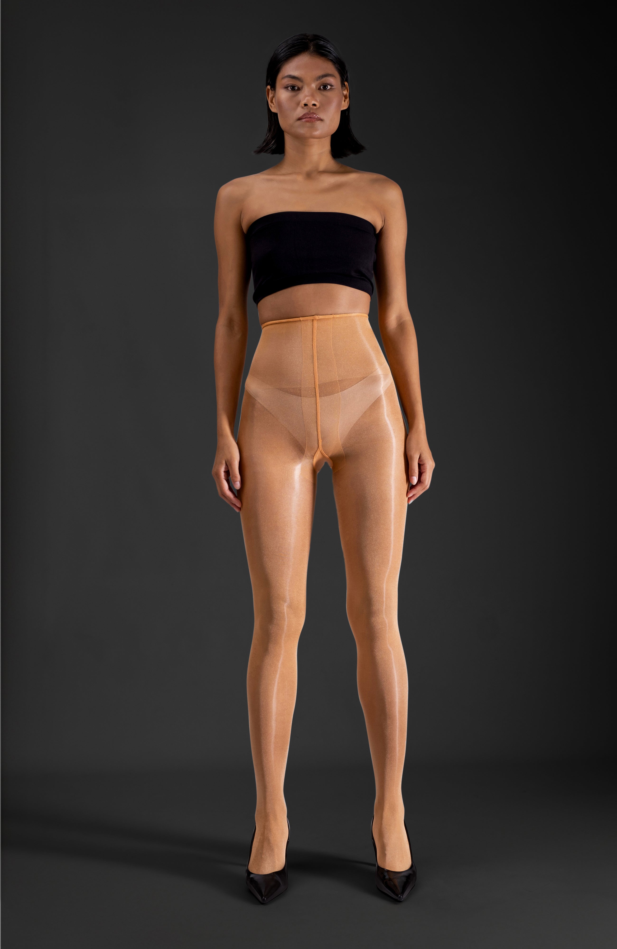 LECHERY® LUSTROUS SILKY SHINY 40 DENIER SEMI-OPAQUE PANTYHOSE TIGHTS • CARAMEL