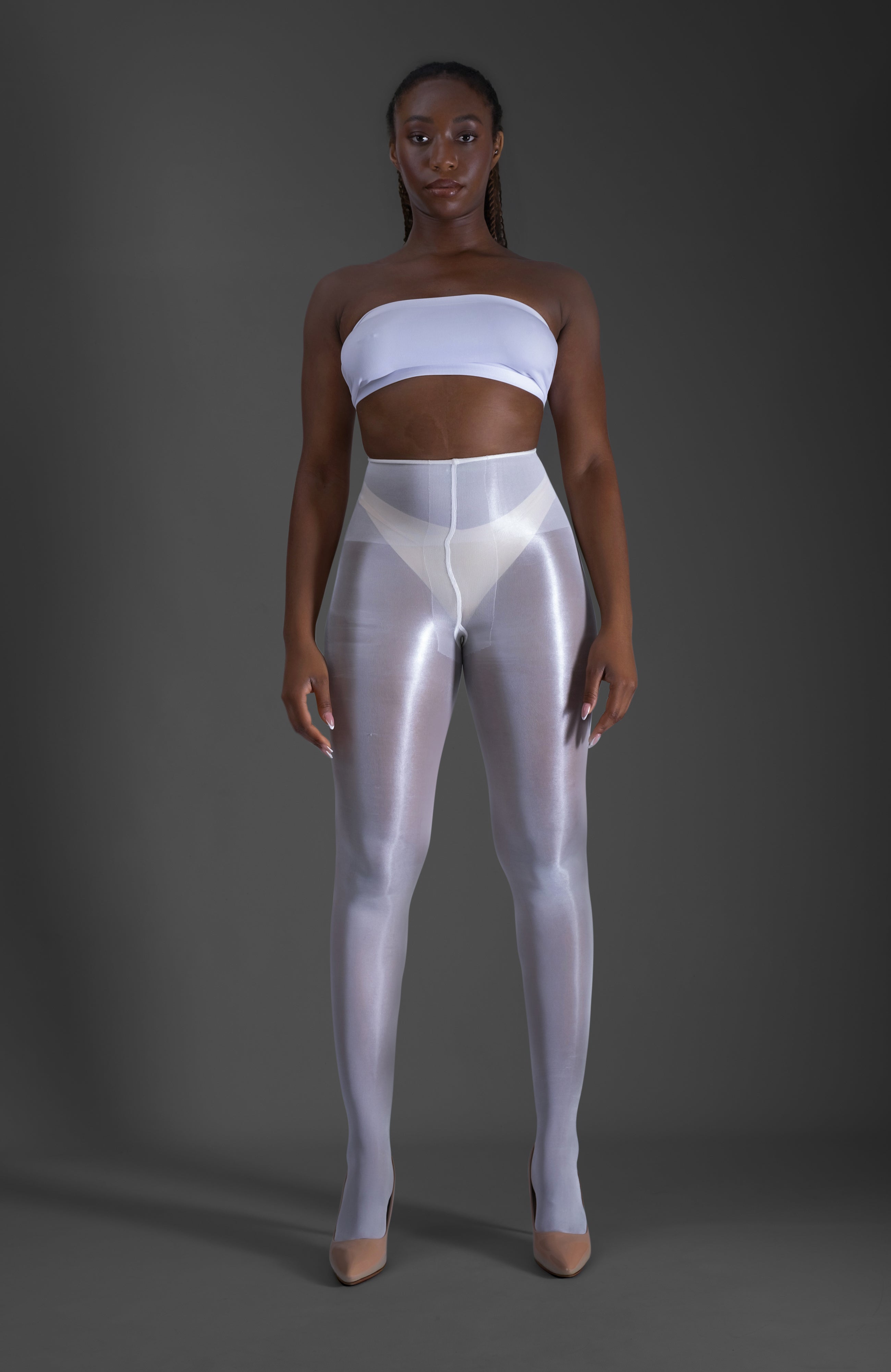LECHERY® LUSTROUS SILKY SHINY 40 DENIER SEMI-OPAQUE PANTYHOSE TIGHTS • WHITE