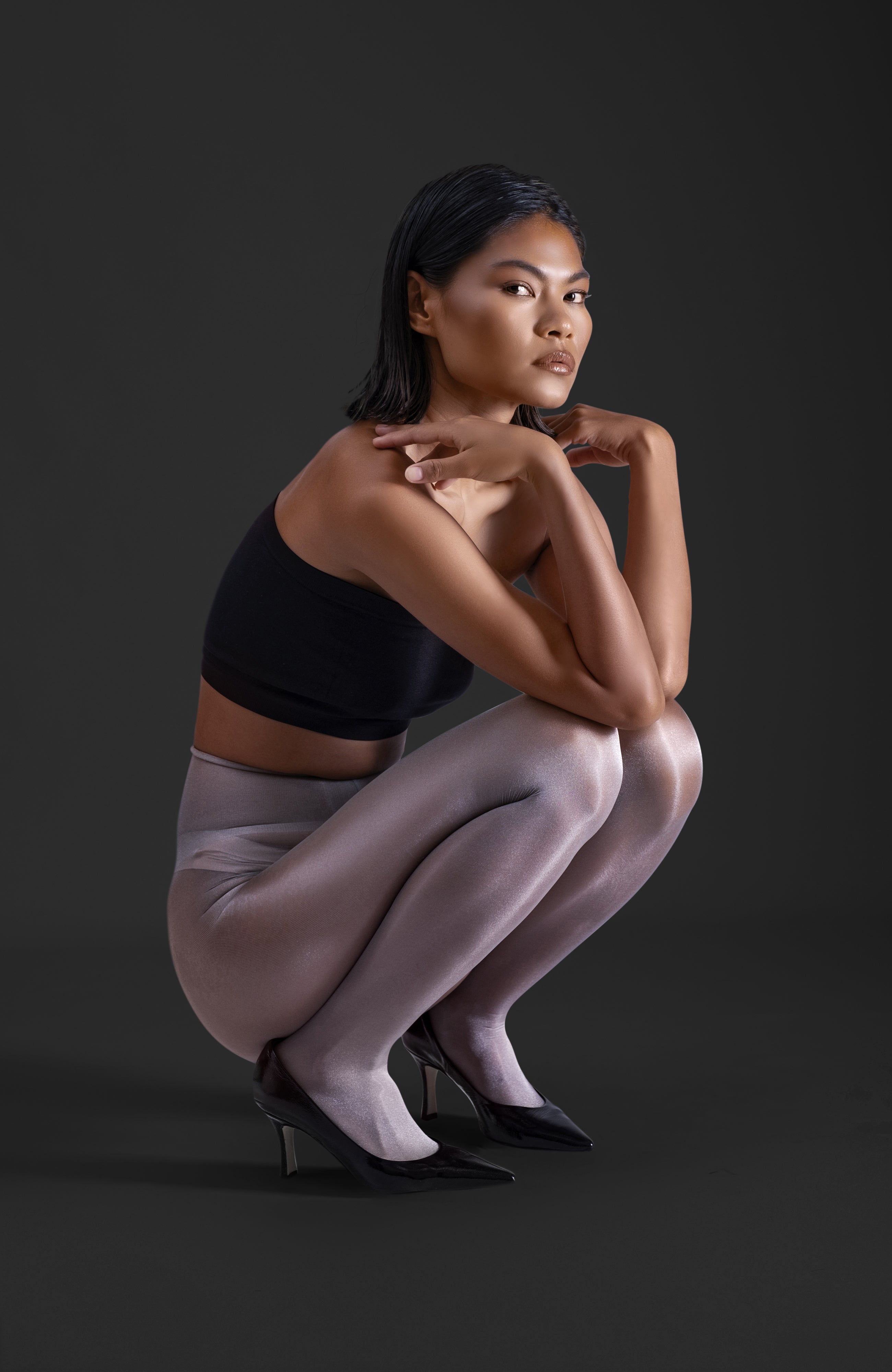 LECHERY® LUSTROUS SILKY SHINY 40 DENIER SEMI-OPAQUE PANTYHOSE TIGHTS • GREY