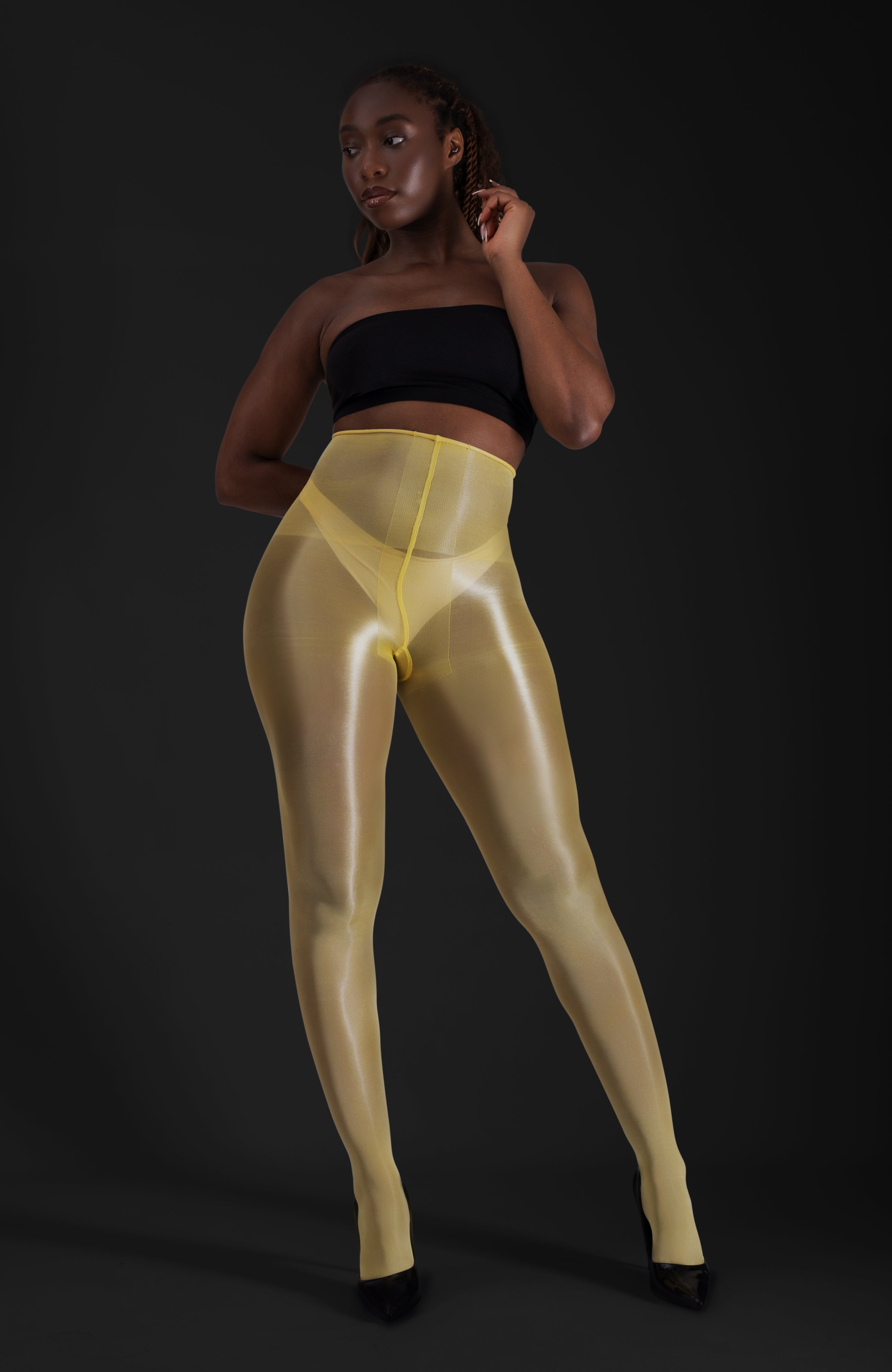 LECHERY® LUSTROUS SILKY SHINY 40 DENIER SEMI-OPAQUE PANTYHOSE TIGHTS • YELLOW