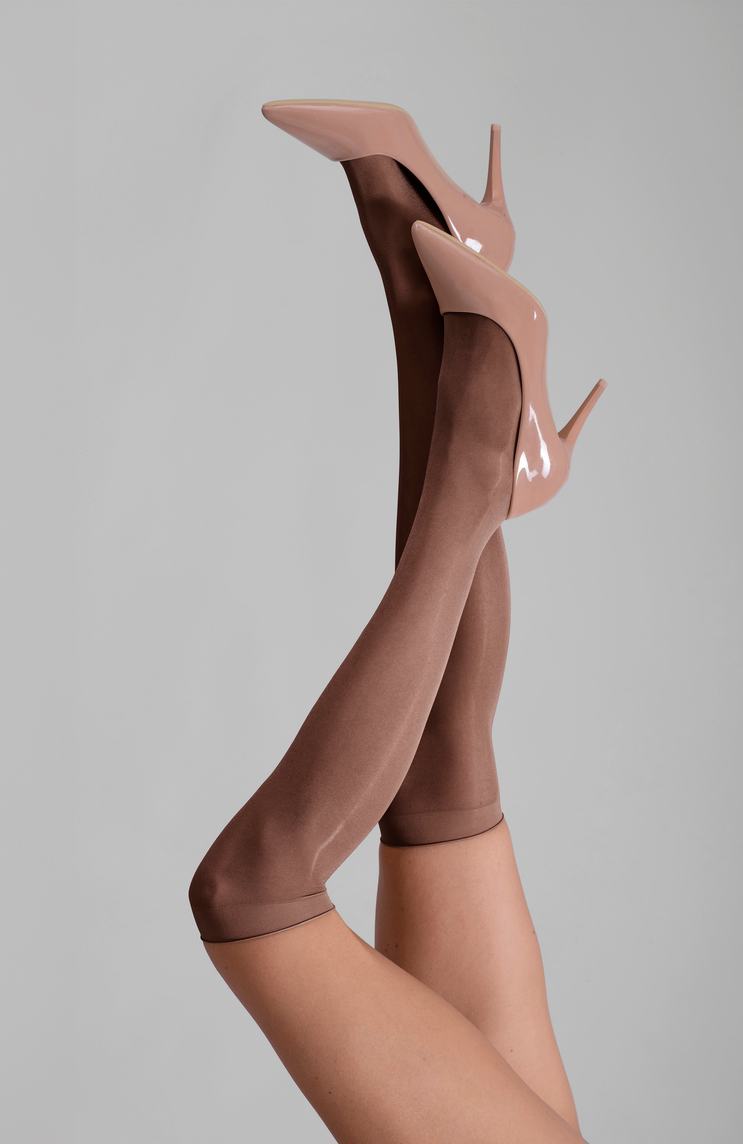 LECHERY® LUSTROUS SILKY SHINY SHEER DRESS KNEE-HIGHS (2 PAIRS) • COCOA