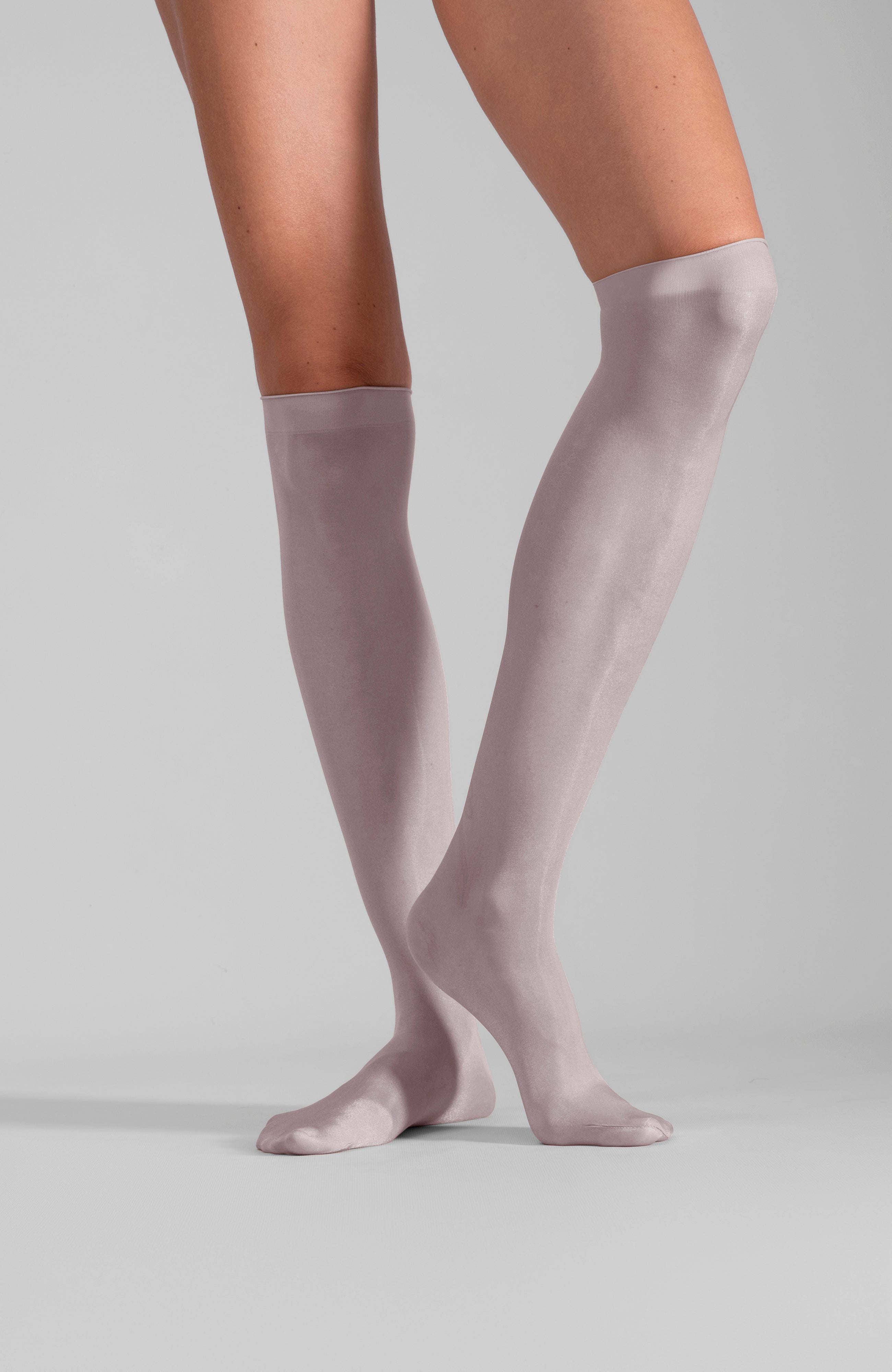 LECHERY® LUSTROUS SILKY SHINY SHEER DRESS KNEE-HIGHS (2 PAIRS) • GREY