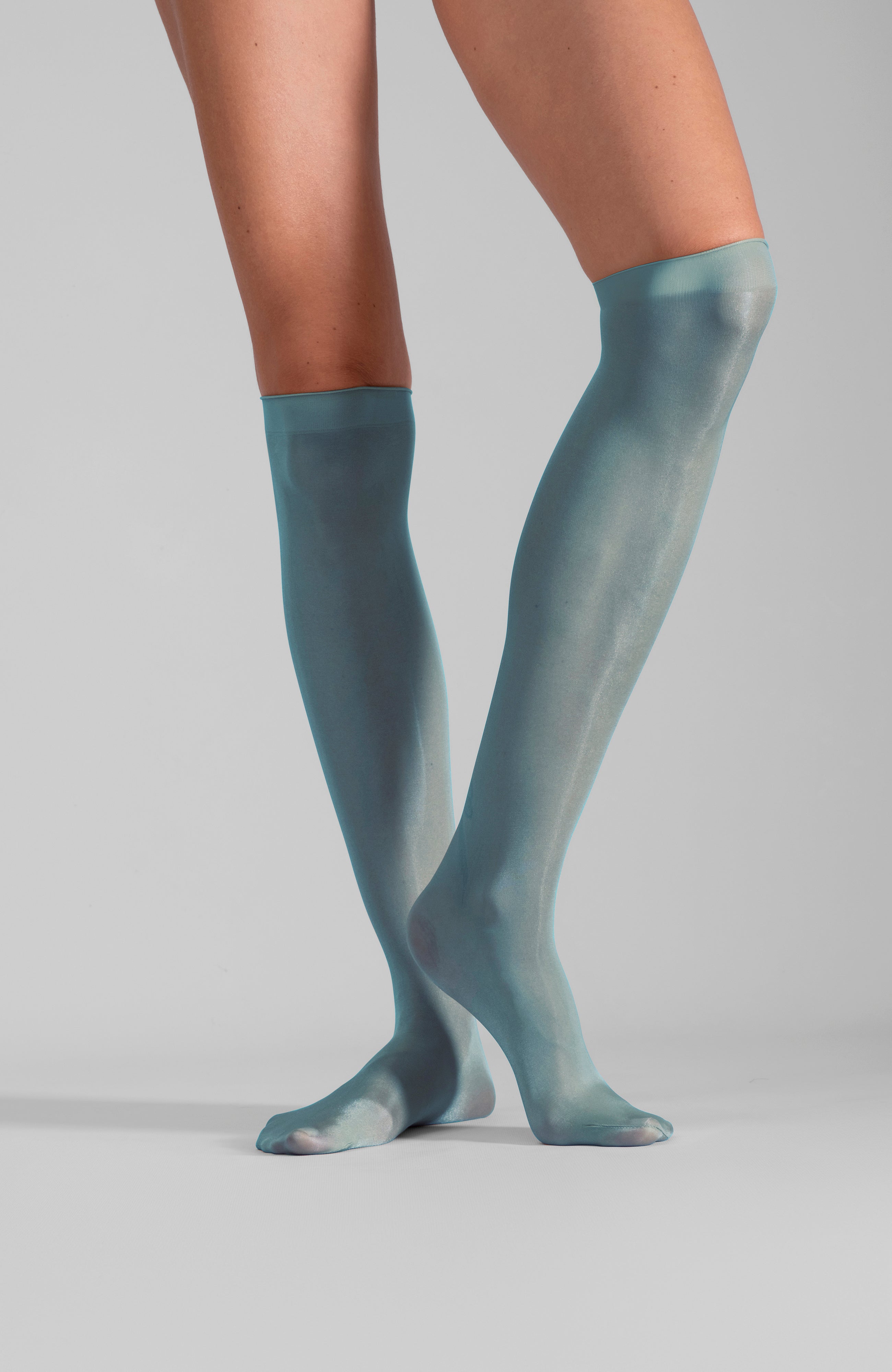 LECHERY® LUSTROUS SILKY SHINY SHEER DRESS KNEE-HIGHS (2 PAIRS) • GREEN