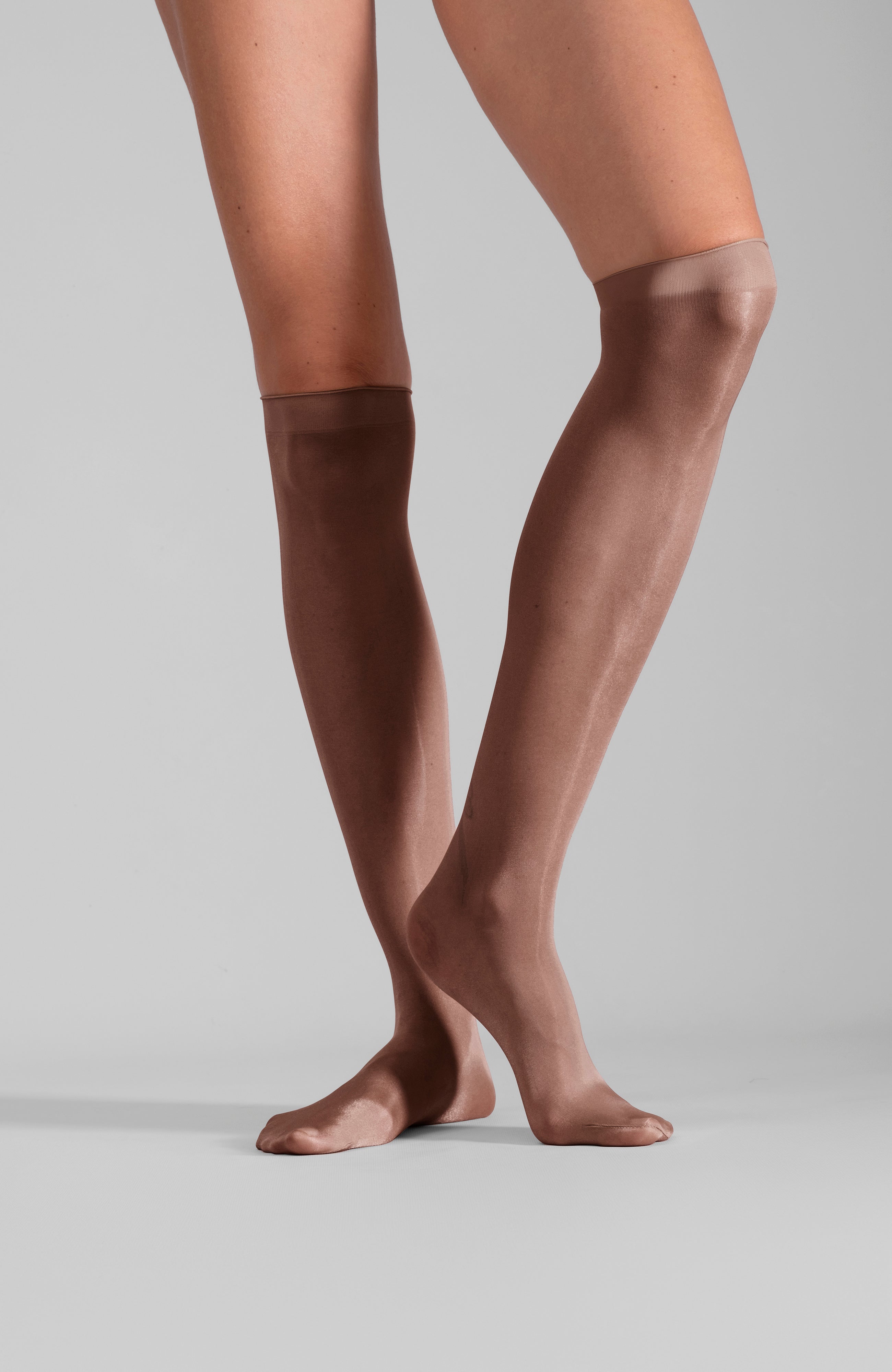 LECHERY® LUSTROUS SILKY SHINY SHEER DRESS KNEE-HIGHS (2 PAIRS) • COCOA