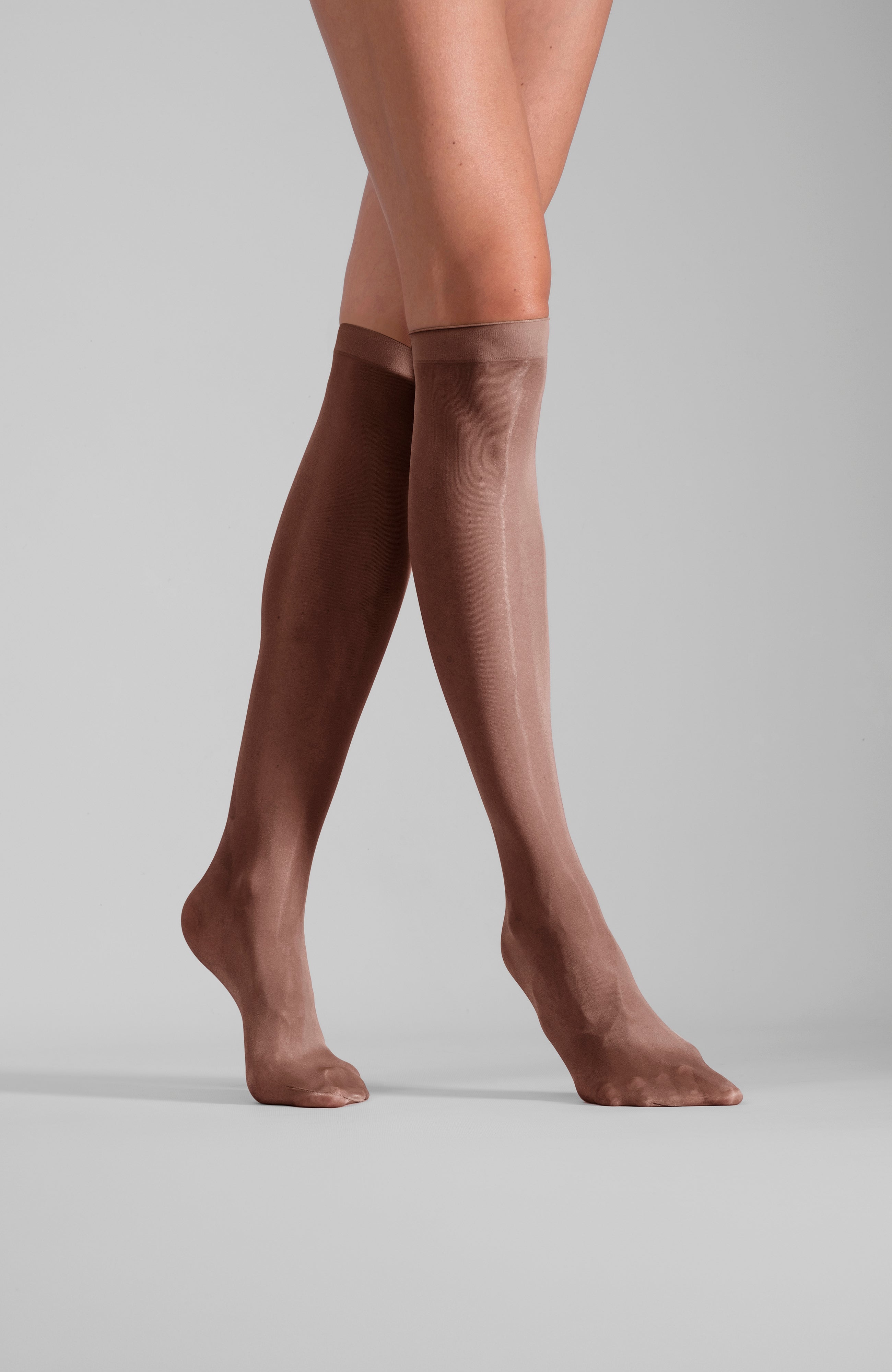 LECHERY® LUSTROUS SILKY SHINY SHEER DRESS KNEE-HIGHS (2 PAIRS) • COCOA