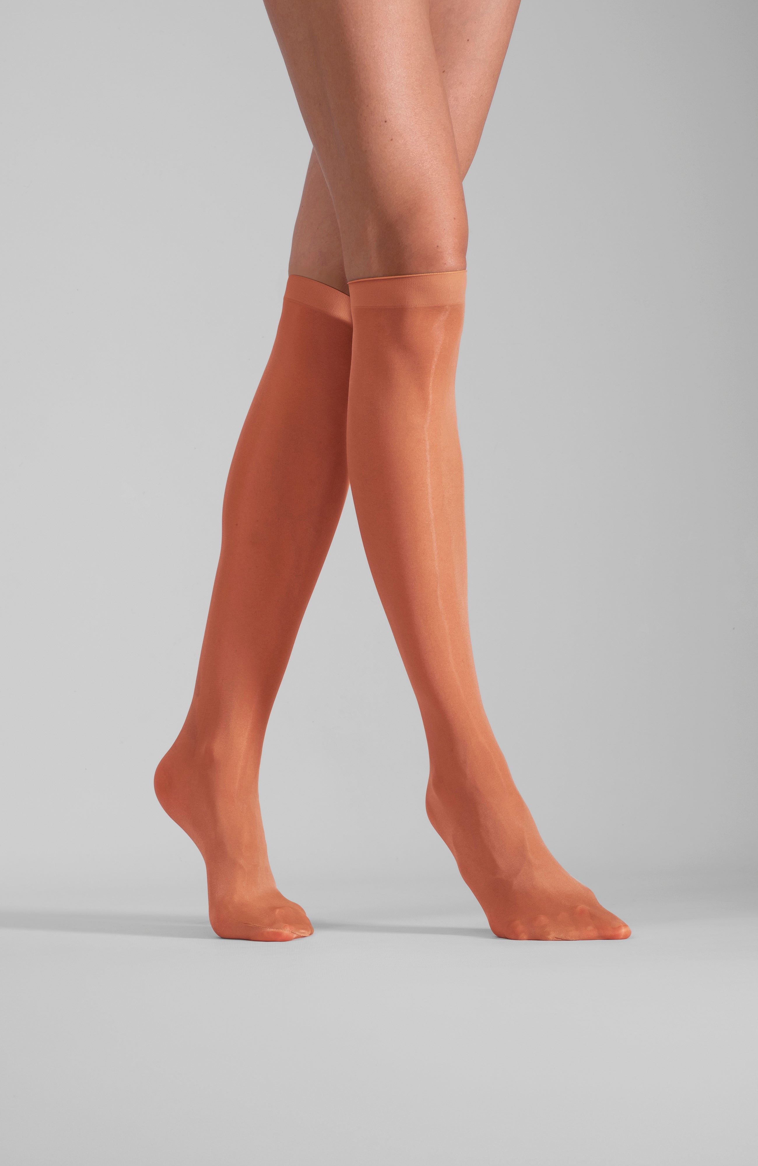 LECHERY® LUSTROUS SILKY SHINY SHEER DRESS KNEE-HIGHS (2 PAIRS) • ORANGE