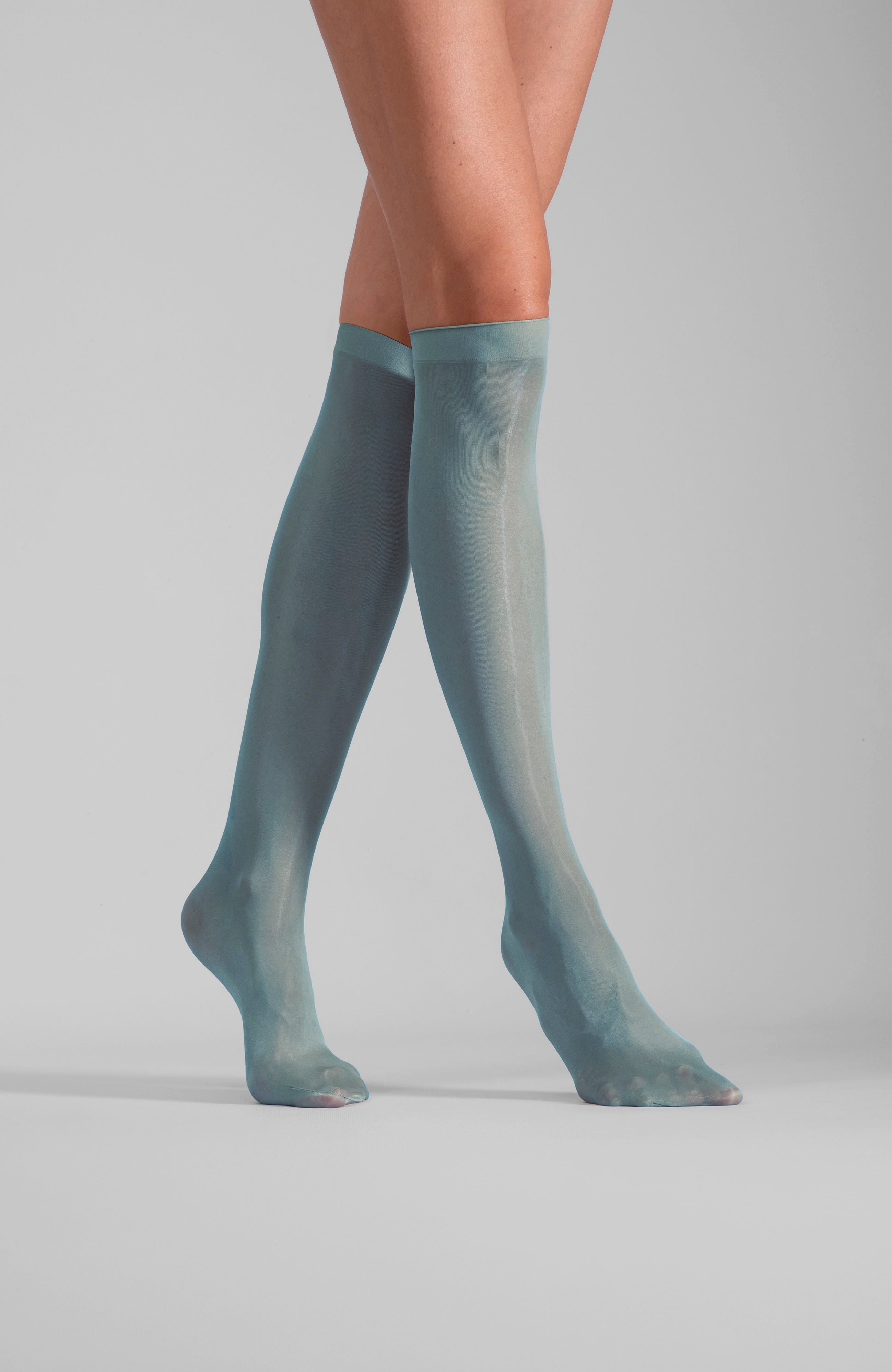 LECHERY® LUSTROUS SILKY SHINY SHEER DRESS KNEE-HIGHS (2 PAIRS) • GREEN