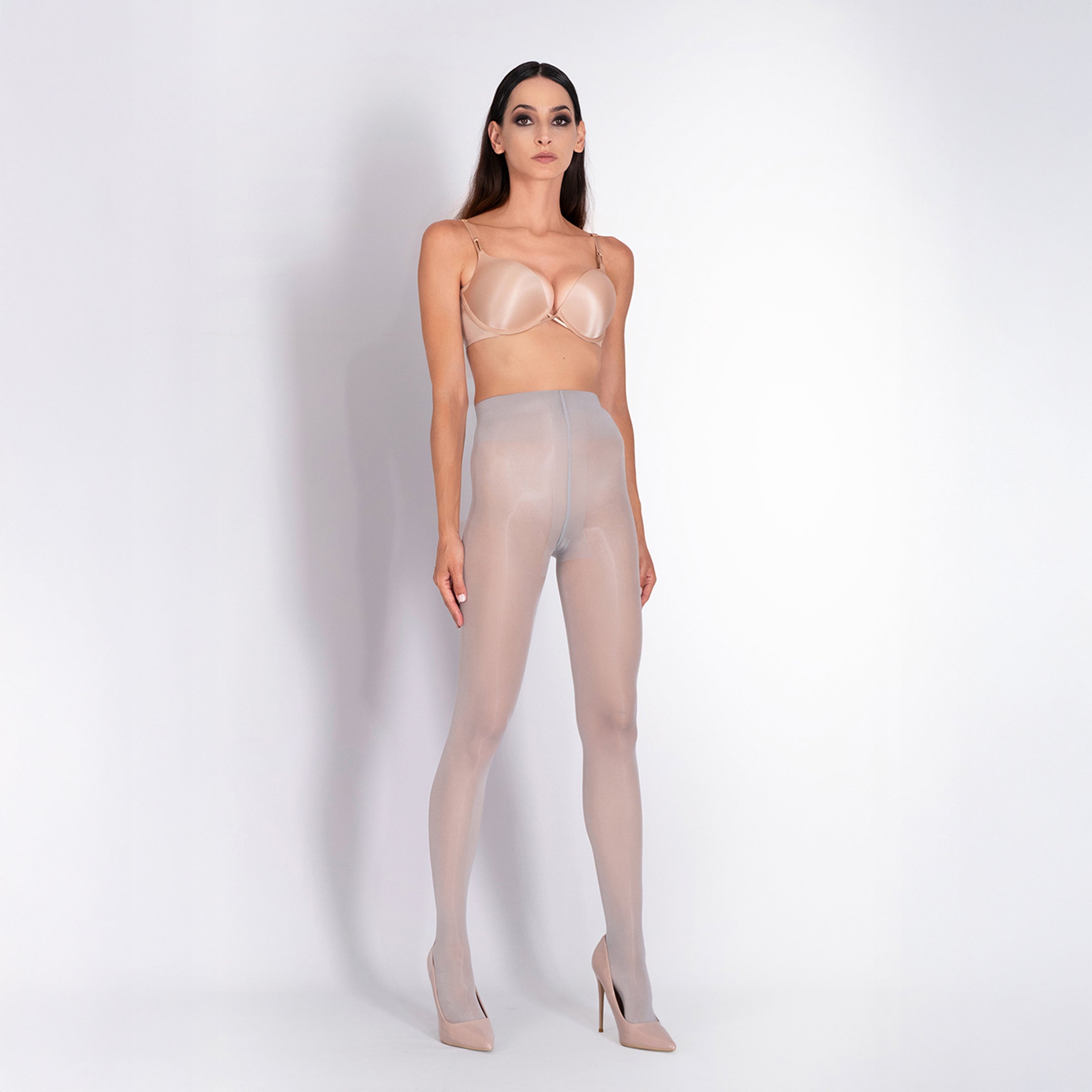 LECHERY® LUSTROUS SILKY SHINY 40 DENIER SEMI-OPAQUE PANTYHOSE TIGHTS • GREY
