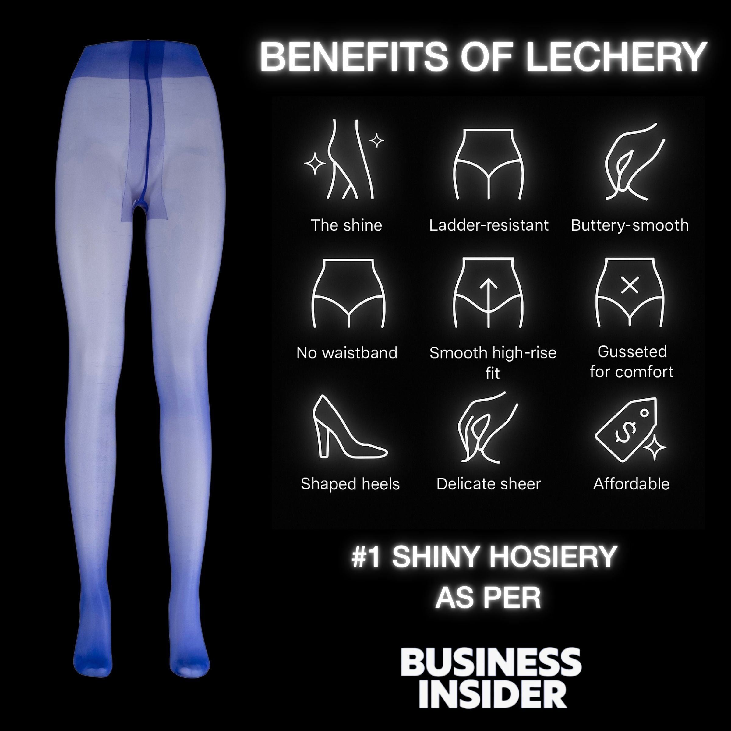 LECHERY® LUSTROUS SILKY SHINY 40 DENIER SEMI-OPAQUE PANTYHOSE TIGHTS • BLUE