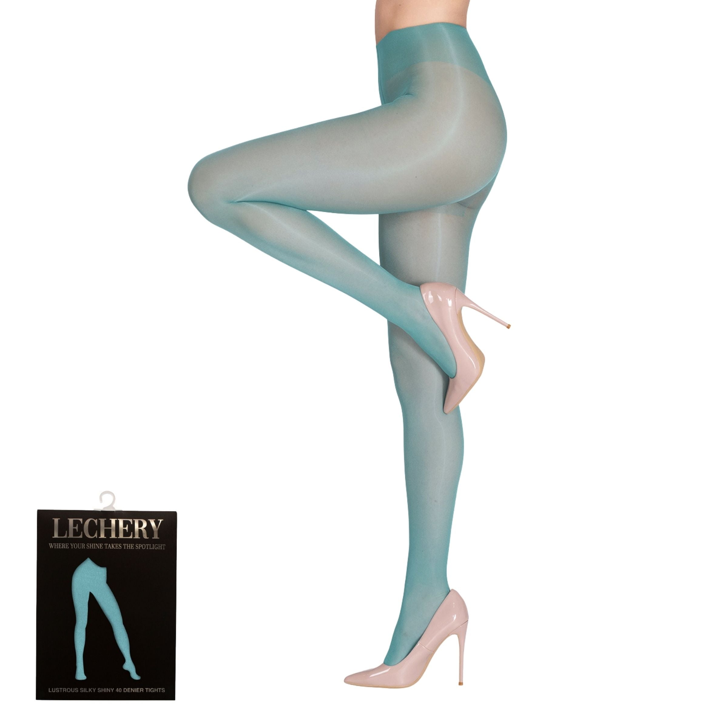 LECHERY® LUSTROUS SILKY SHINY 40 DENIER SEMI-OPAQUE PANTYHOSE TIGHTS • GREEN