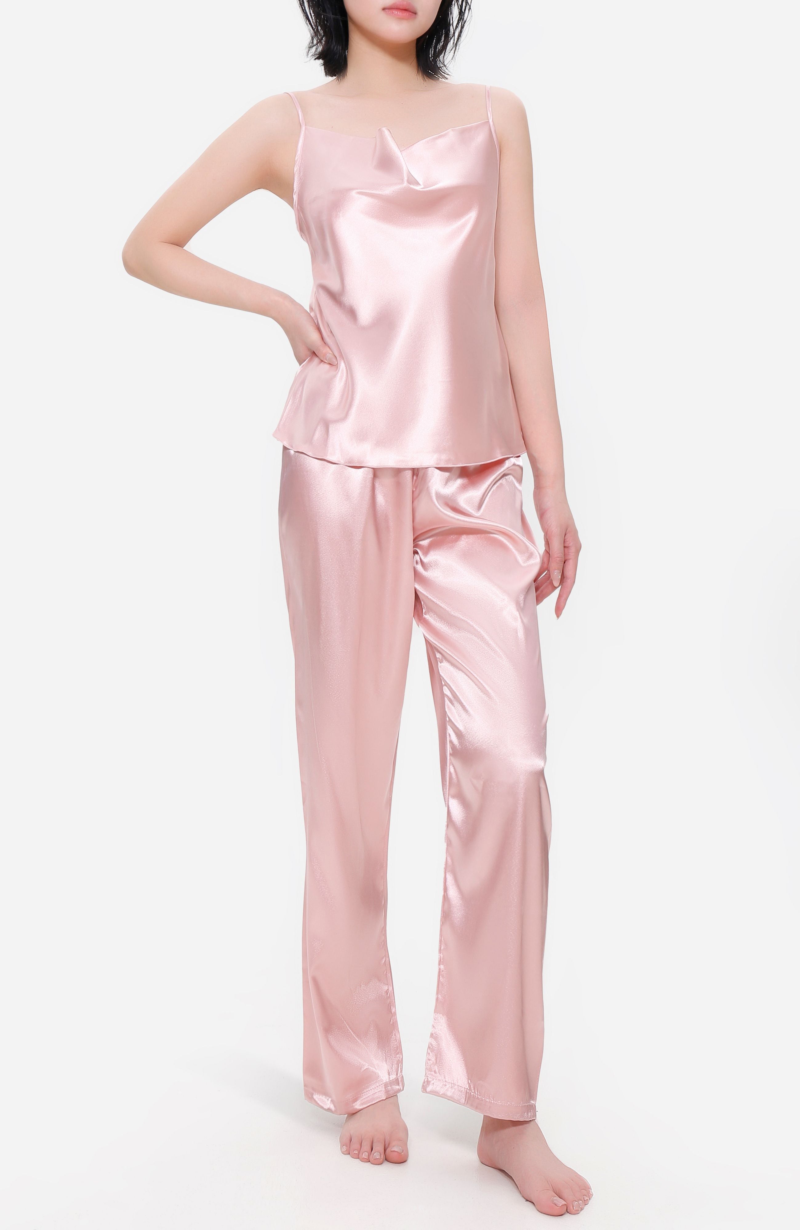 LECHERY® LUSTROUS SILKY SHINY SATIN 2-PIECE PAJAMA SET • PINK