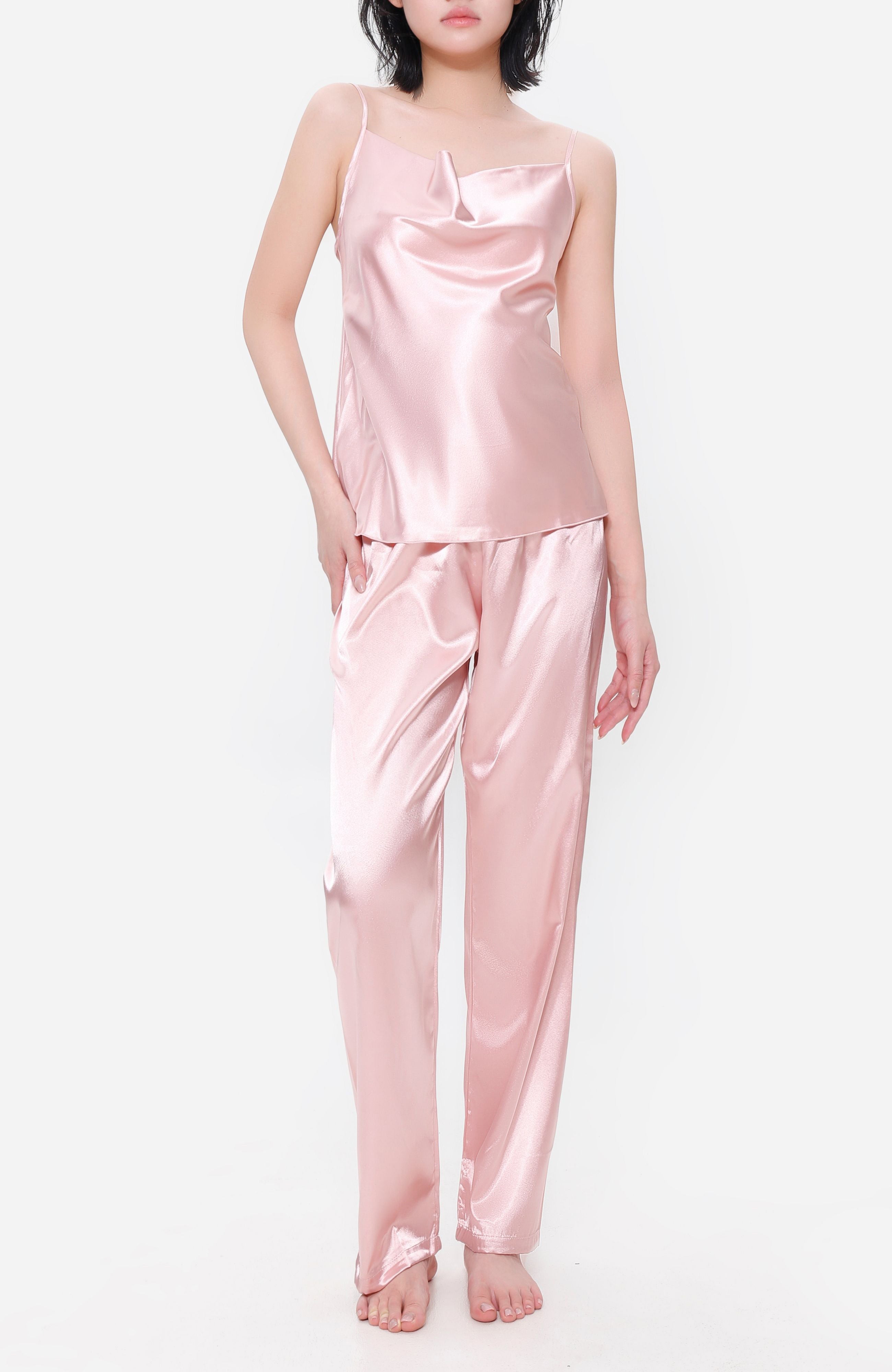 LECHERY® LUSTROUS SILKY SHINY SATIN 2-PIECE PAJAMA SET • PINK
