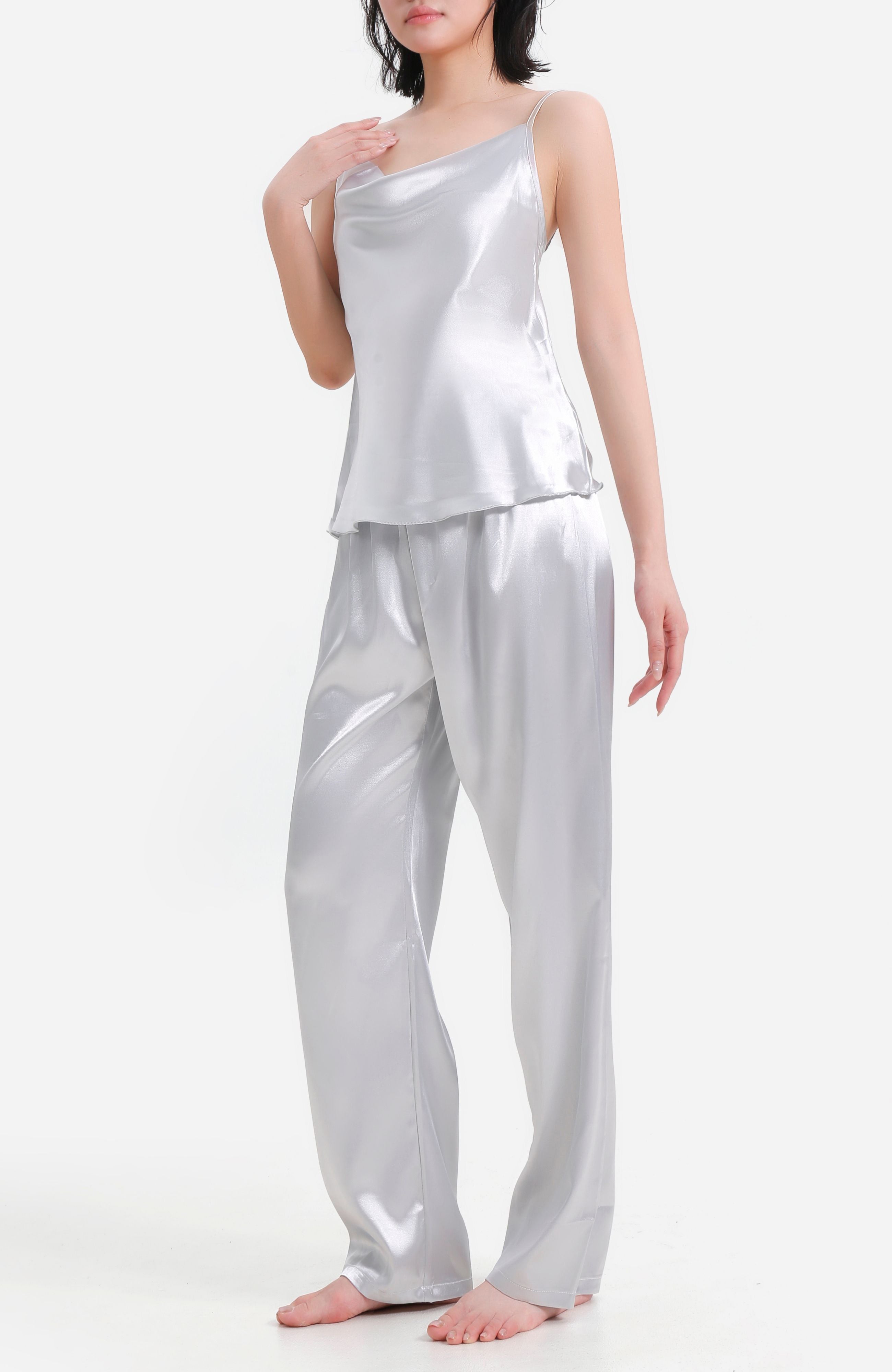 LECHERY® LUSTROUS SILKY SHINY SATIN 2-PIECE PAJAMA SET • SKY BLUE