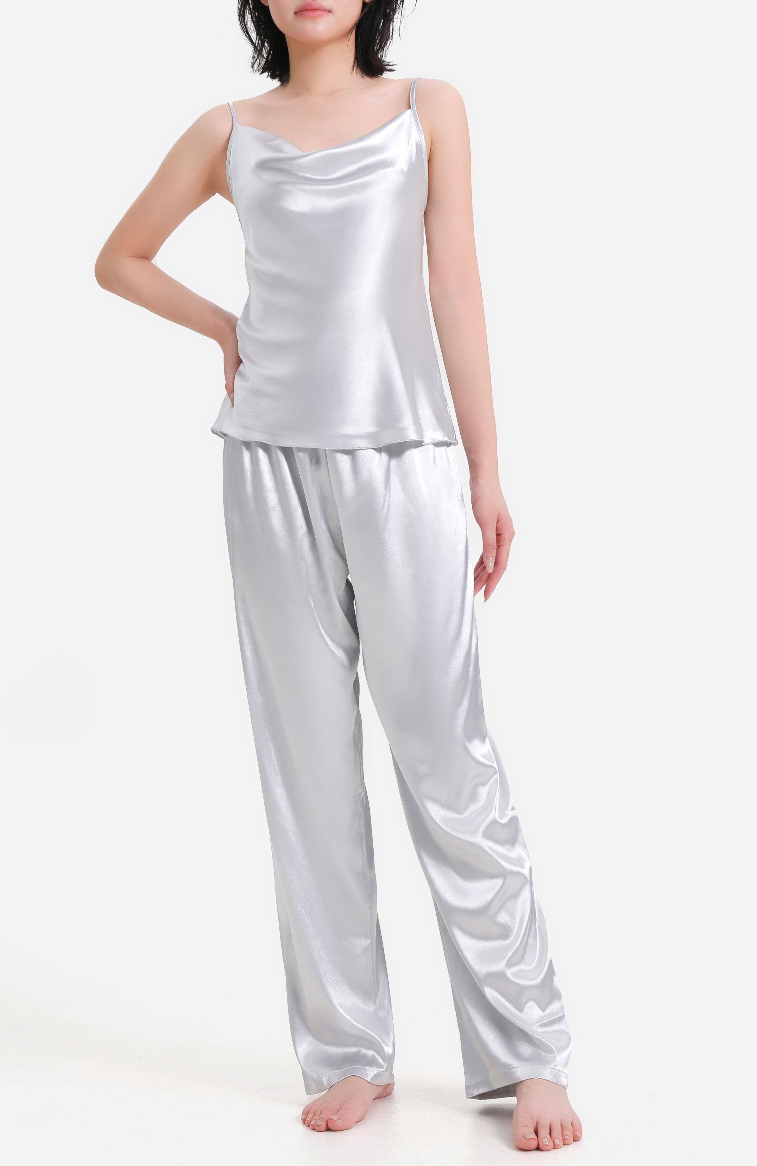 LECHERY® LUSTROUS SILKY SHINY SATIN 2-PIECE PAJAMA SET • SKY BLUE