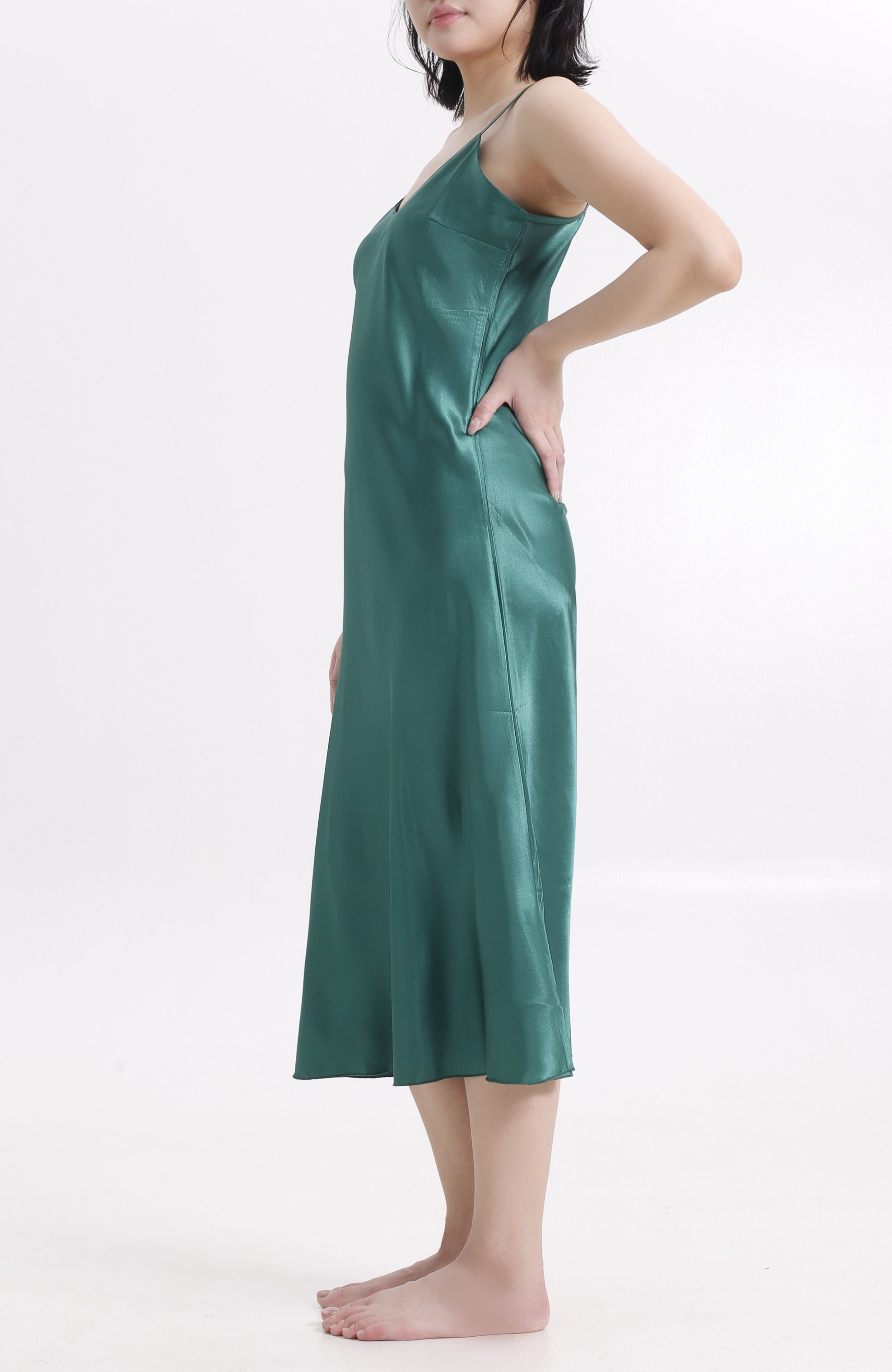 LECHERY® LUSTROUS SILKY SHINY SATIN SLIP DRESS • GREEN