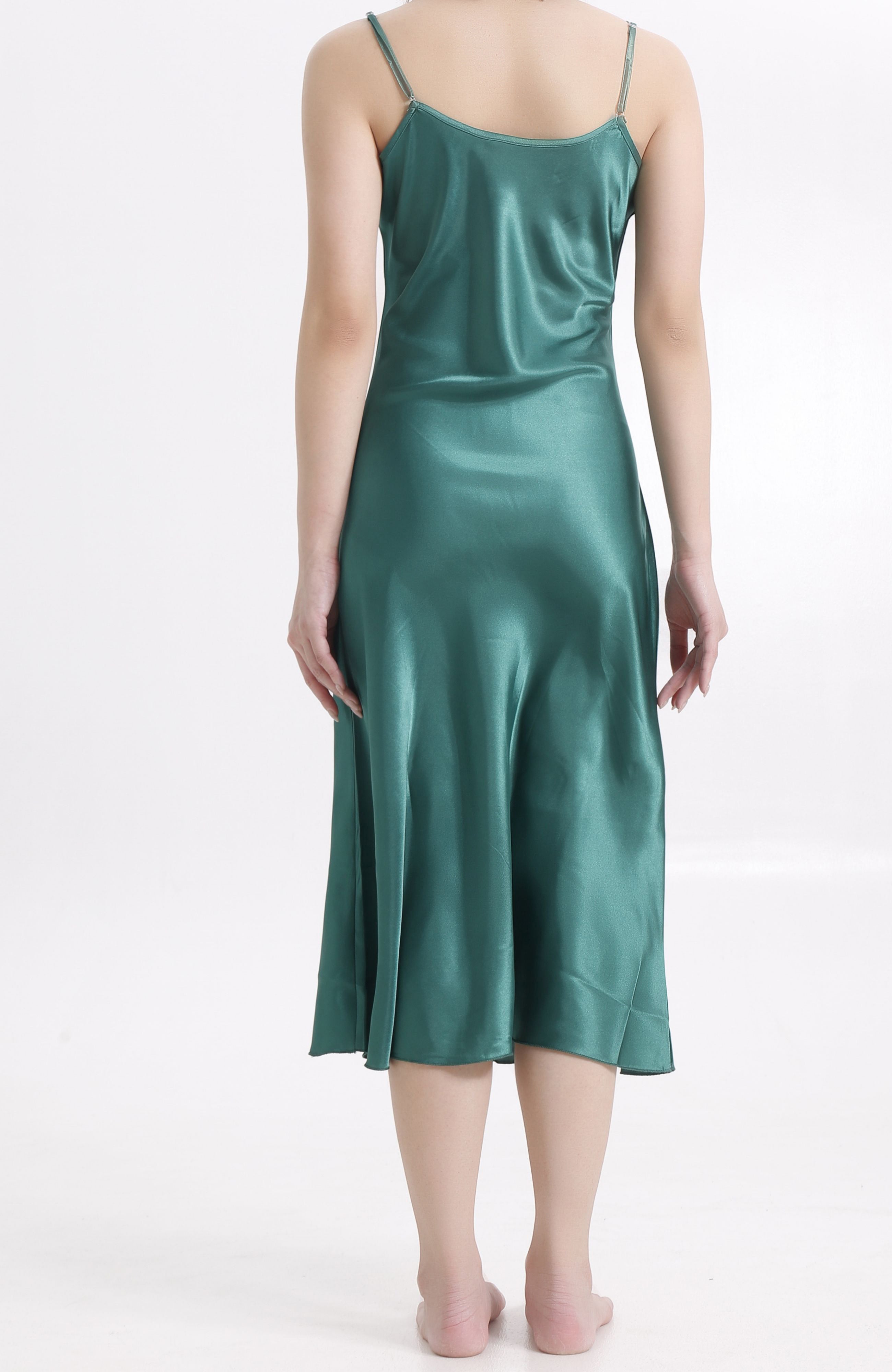 LECHERY® LUSTROUS SILKY SHINY SATIN SLIP DRESS • GREEN