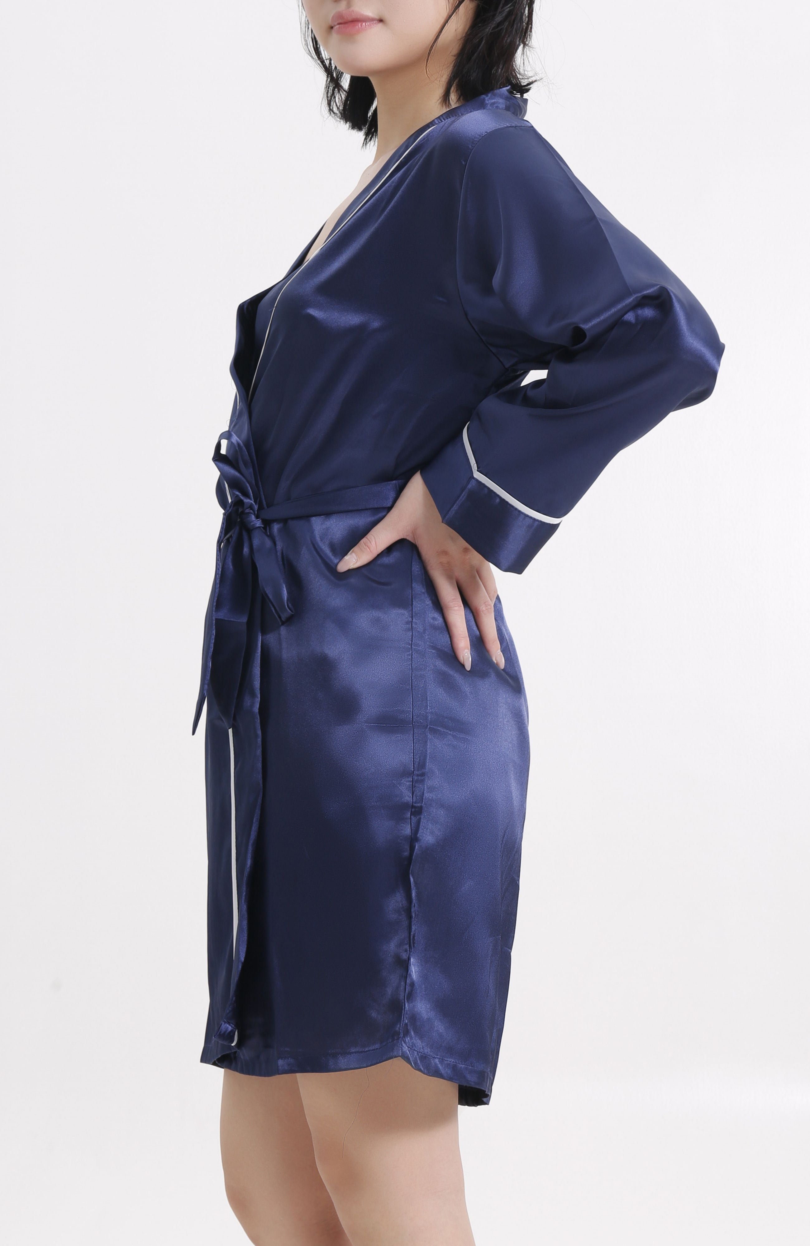 LECHERY® LUSTROUS SILKY SHINY SATIN 3-PIECE PAJAMA SET • NAVY BLUE