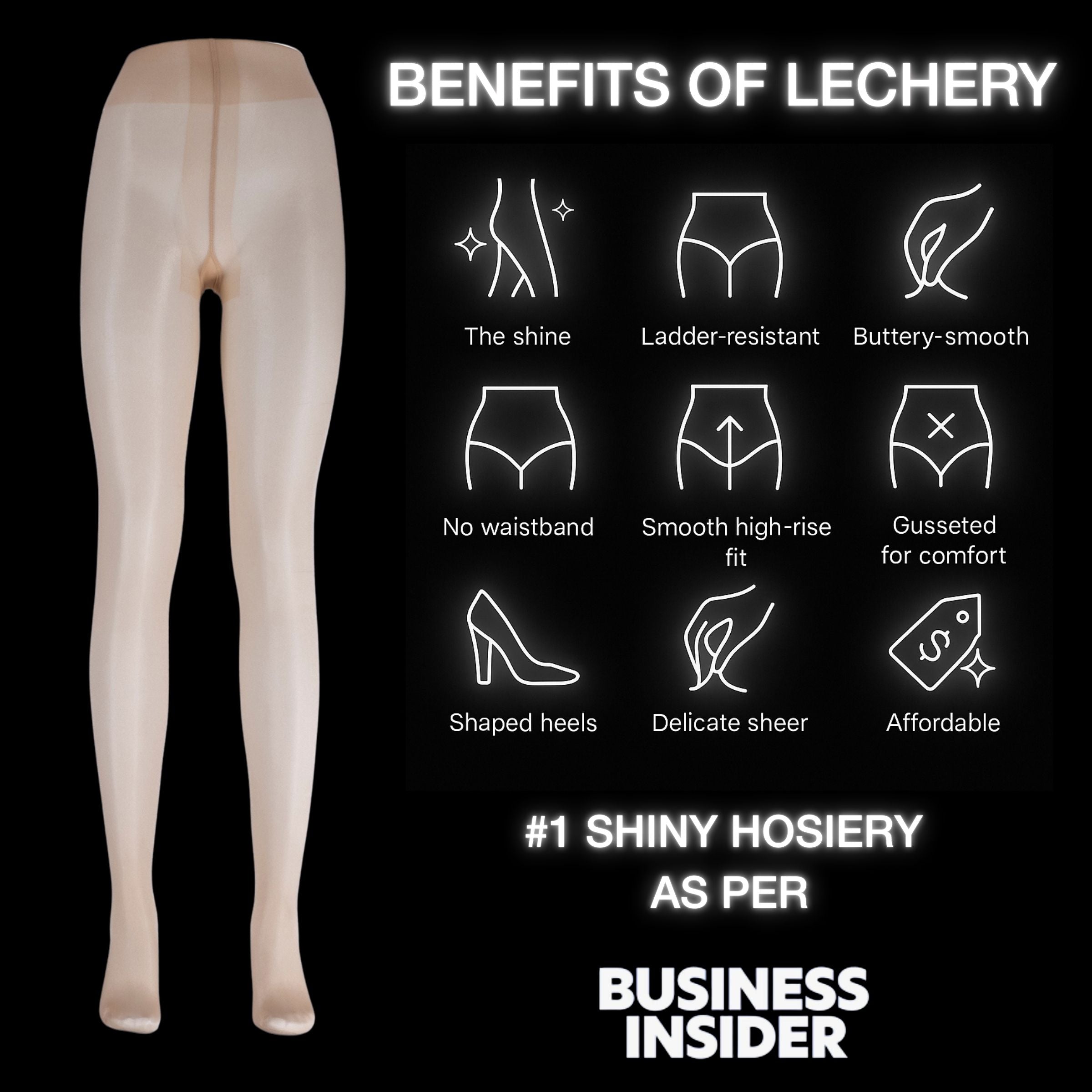 LECHERY® LUSTROUS SILKY SHINY 20 DENIER SHEER PANTYHOSE TIGHTS • NATURAL