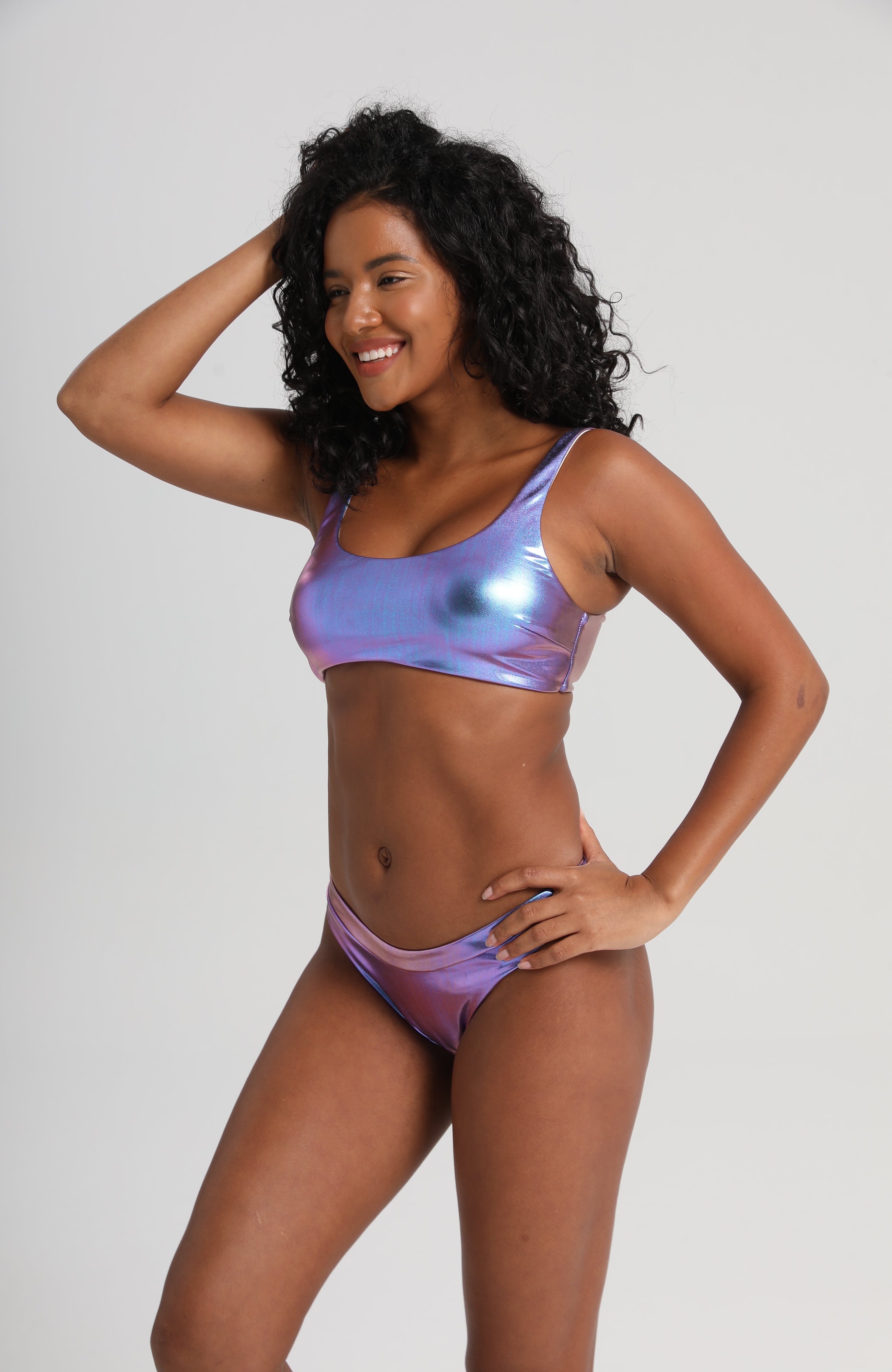 LECHERY® LUSTROUS SCOOP NECK BIKINI TOP • HOLOGRAPHIC MIDNIGHT