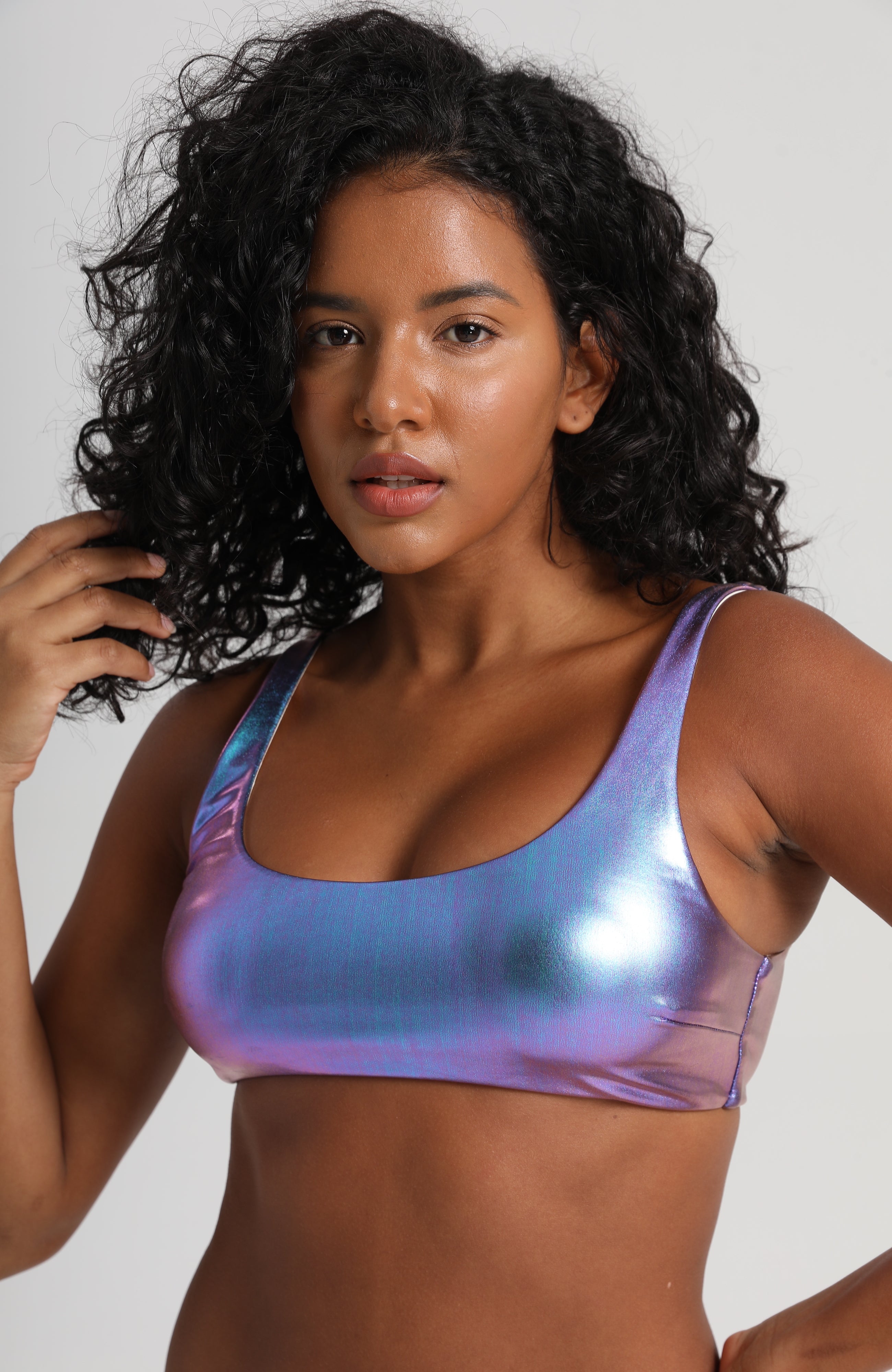 LECHERY® LUSTROUS SCOOP NECK BIKINI TOP • HOLOGRAPHIC MIDNIGHT