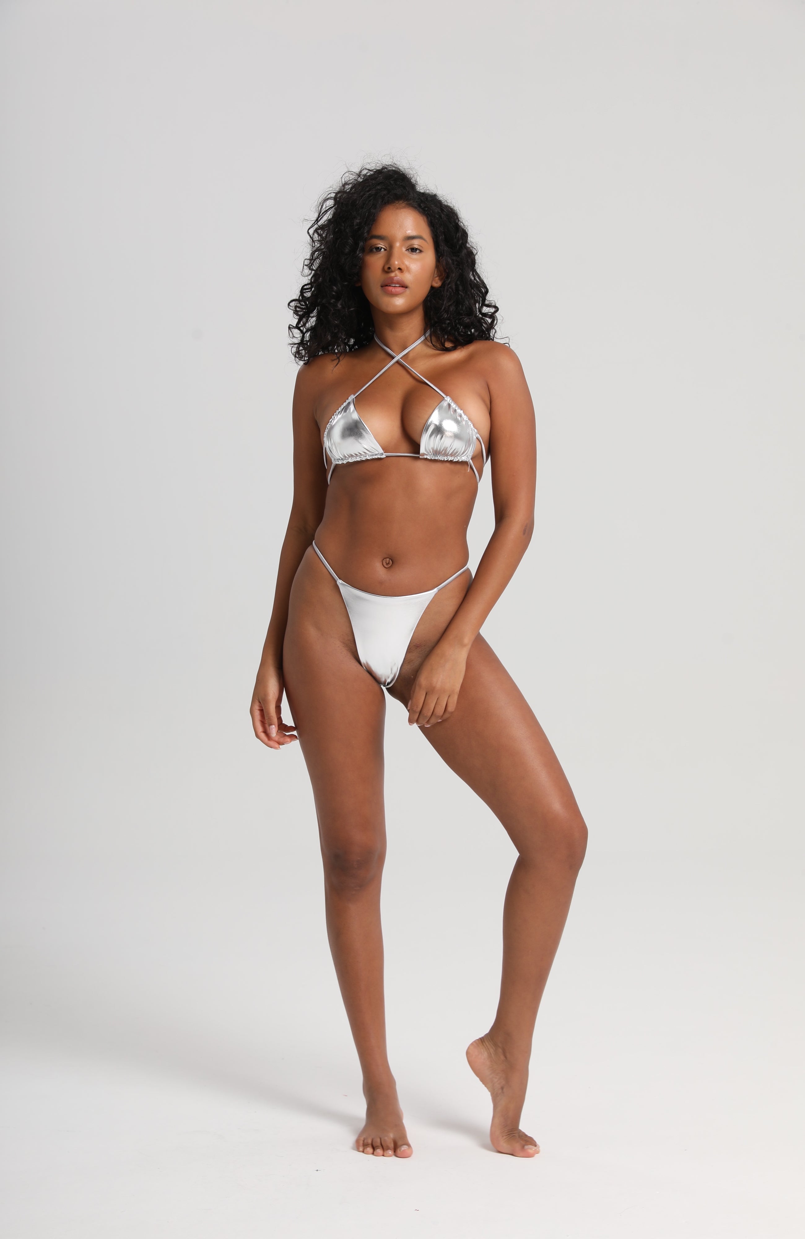 LECHERY® LUSTROUS G-STRING BIKINI BOTTOM • CHROME SILVER