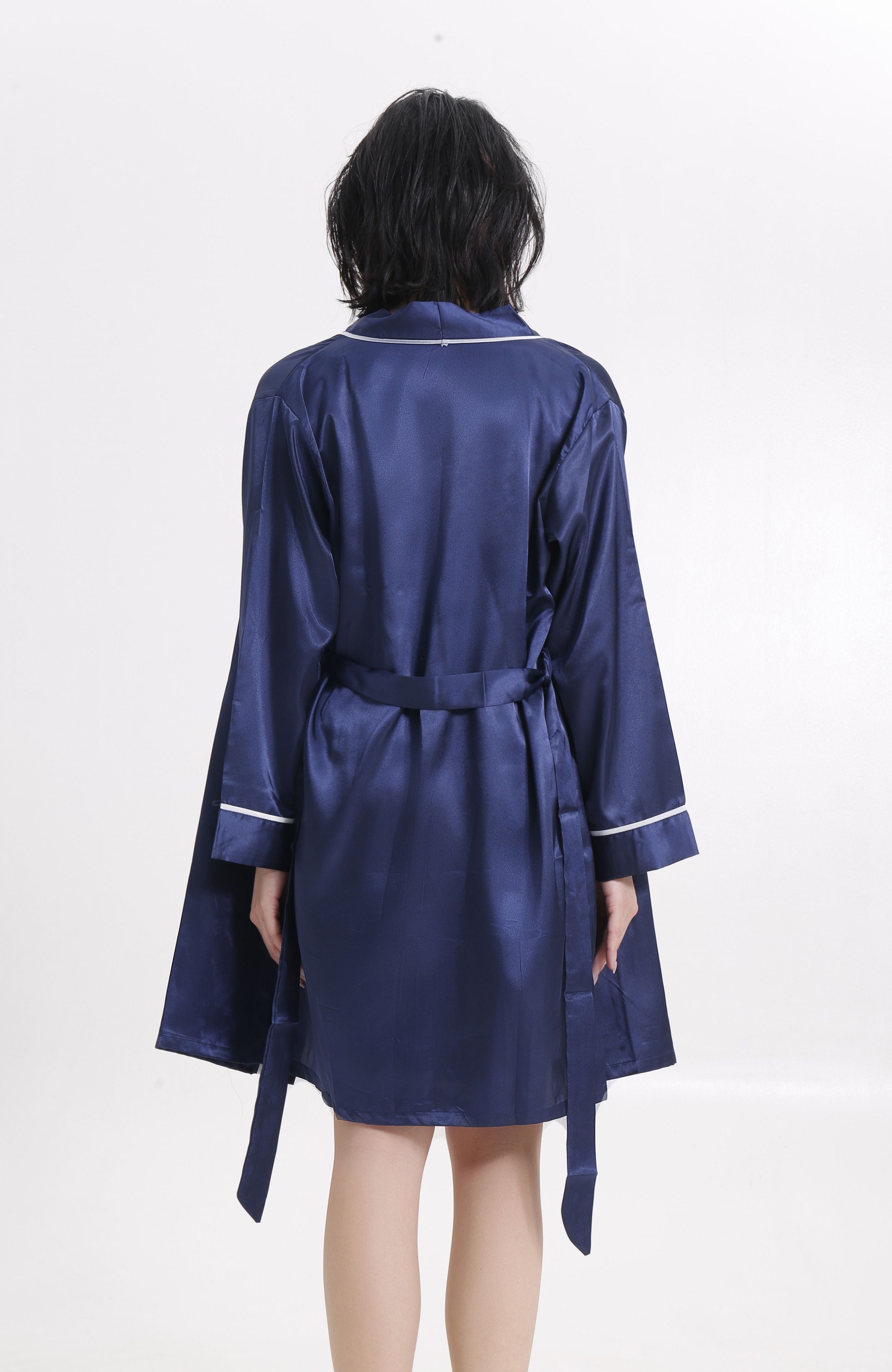 LECHERY® LUSTROUS SILKY SHINY SATIN 3-PIECE PAJAMA SET • NAVY BLUE